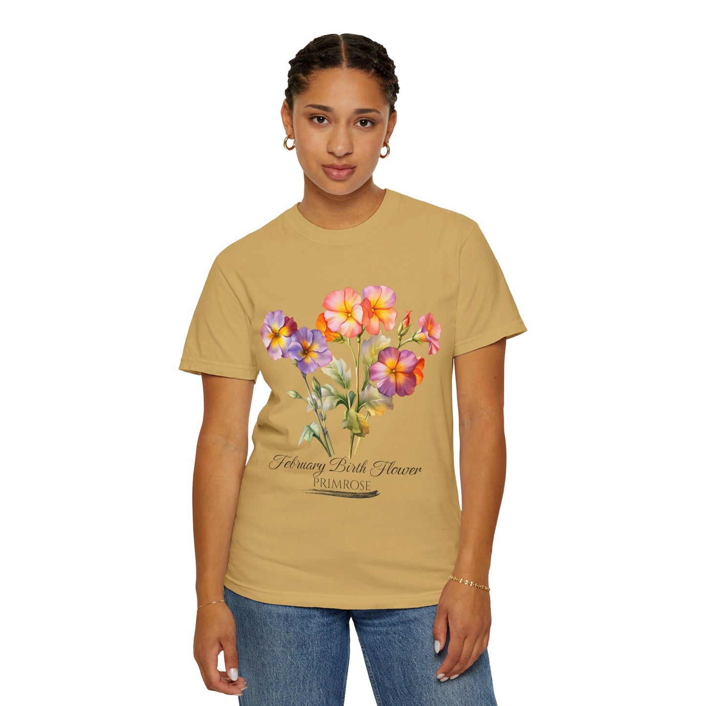 February Birth Flower "Primrose" - Unisex Garment-Dyed T-shirt