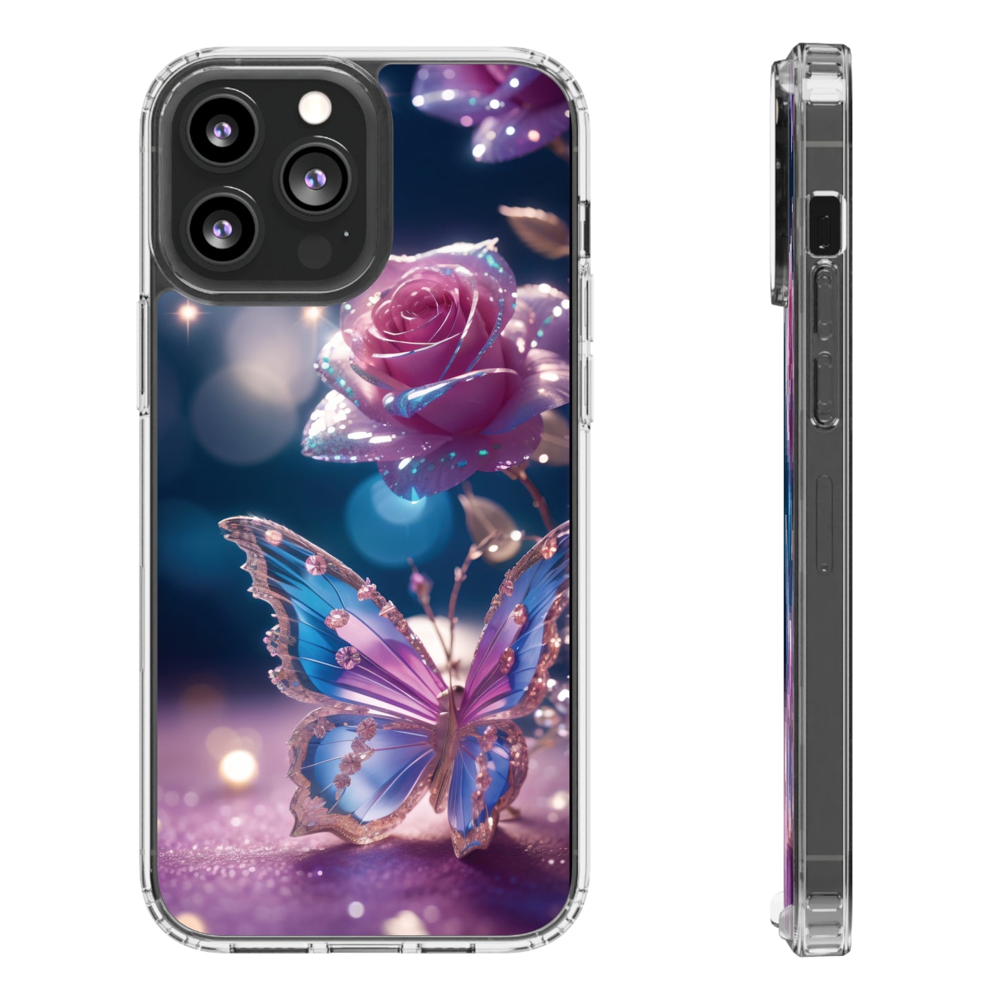 Clear Phone Cases: Fantasy Butterfly and Roses