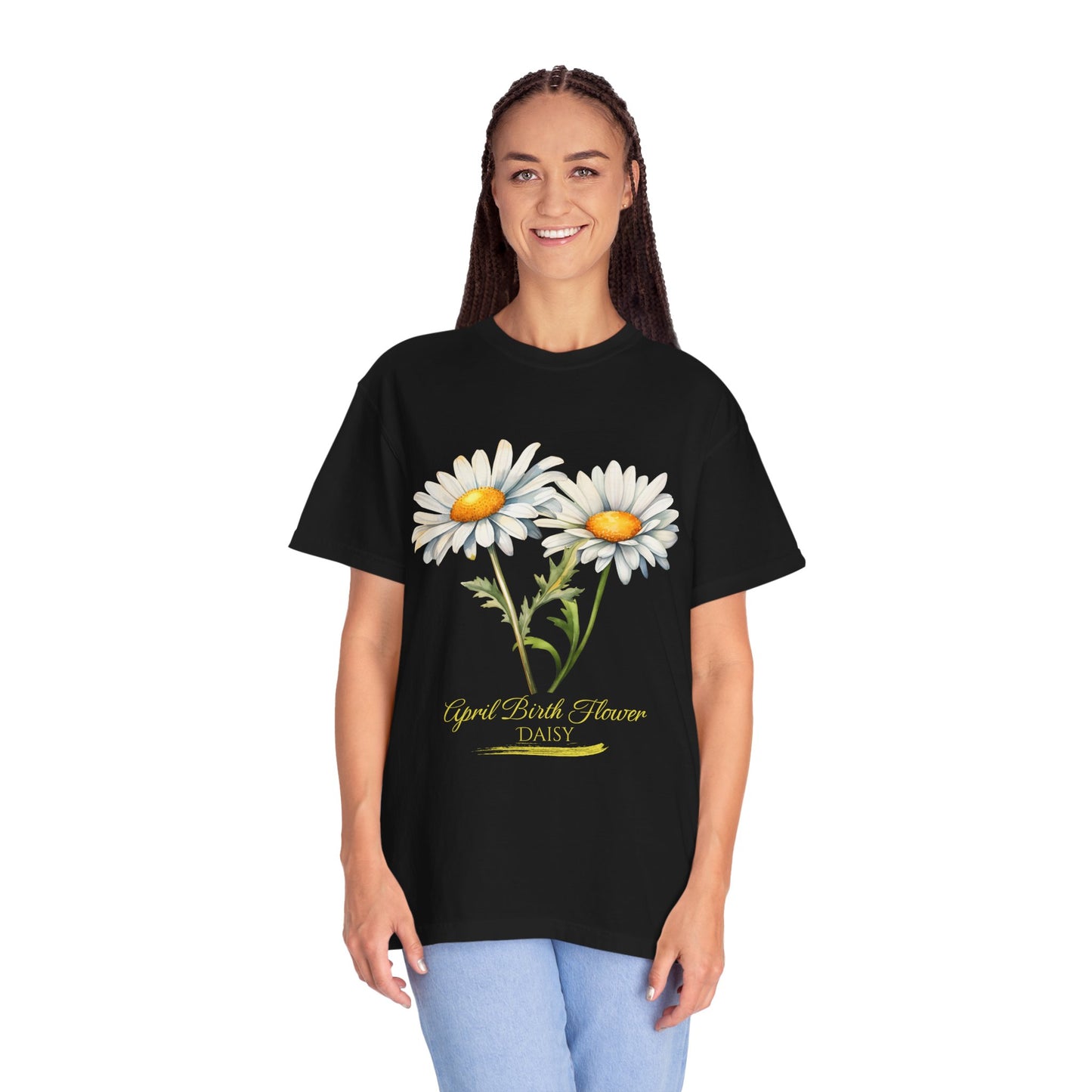 April Birth Flower "Daisy" (For Print on Dark Fabric) - Unisex Garment-Dyed T-shirt