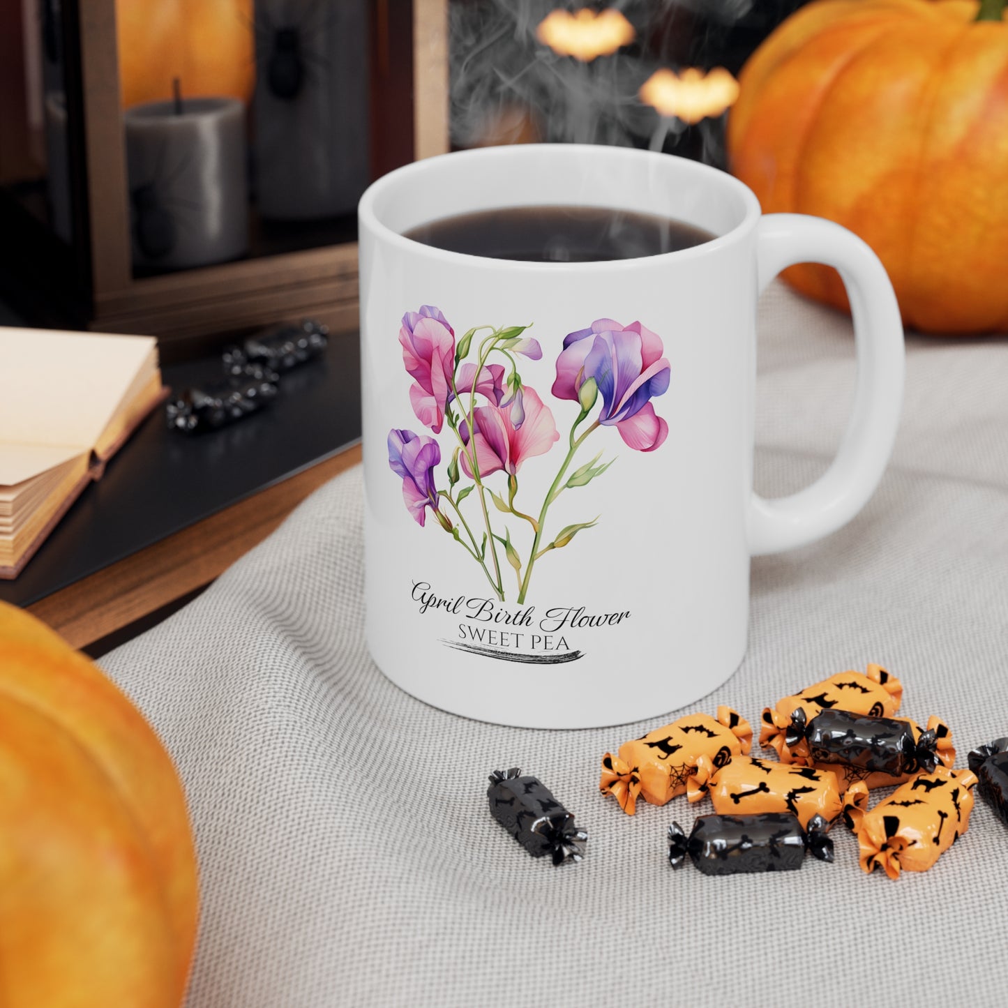 April Birth Flower (Sweet Pea): Ceramic Mug 11oz