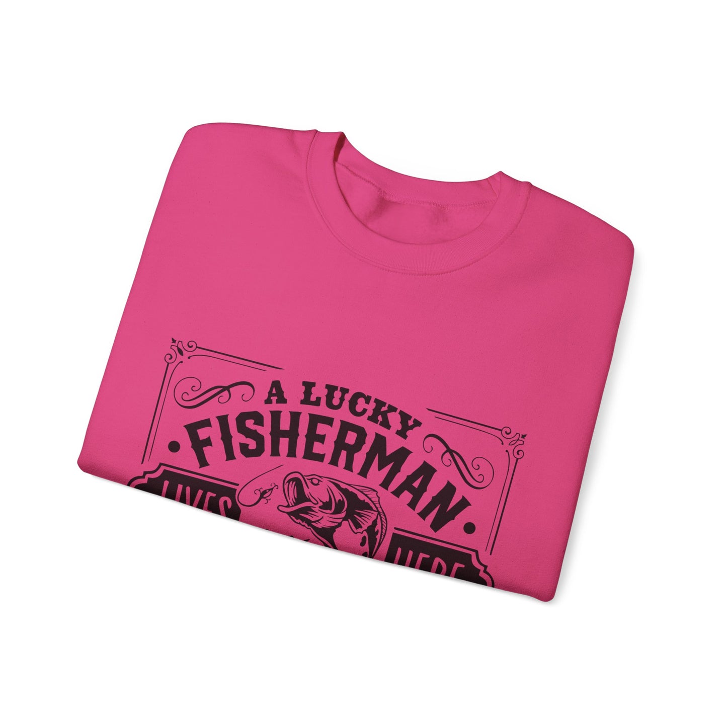 Lucky fisherman lives here - Unisex Heavy Blend™ Crewneck Sweatshirt