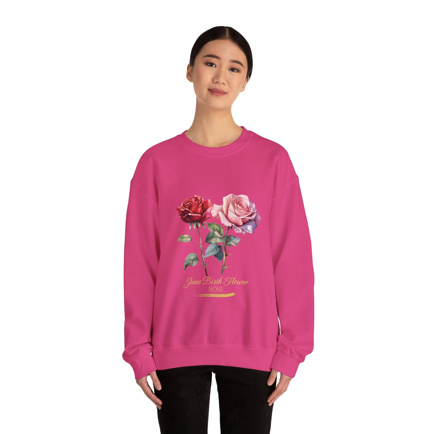 June Birth Flower (Rose) - Unisex Heavy Blend™ Crewneck Sweatshirt