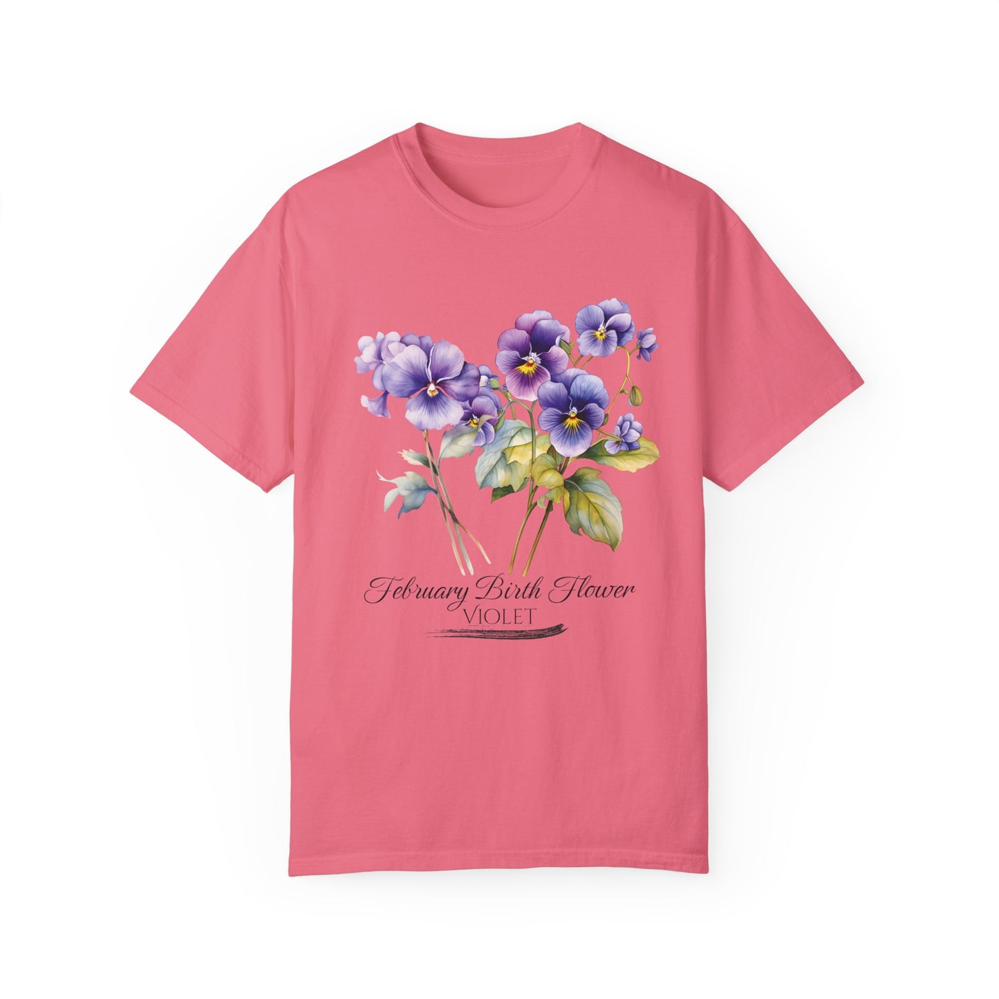 February Birth Flower "Violet" - Unisex Garment-Dyed T-shirt