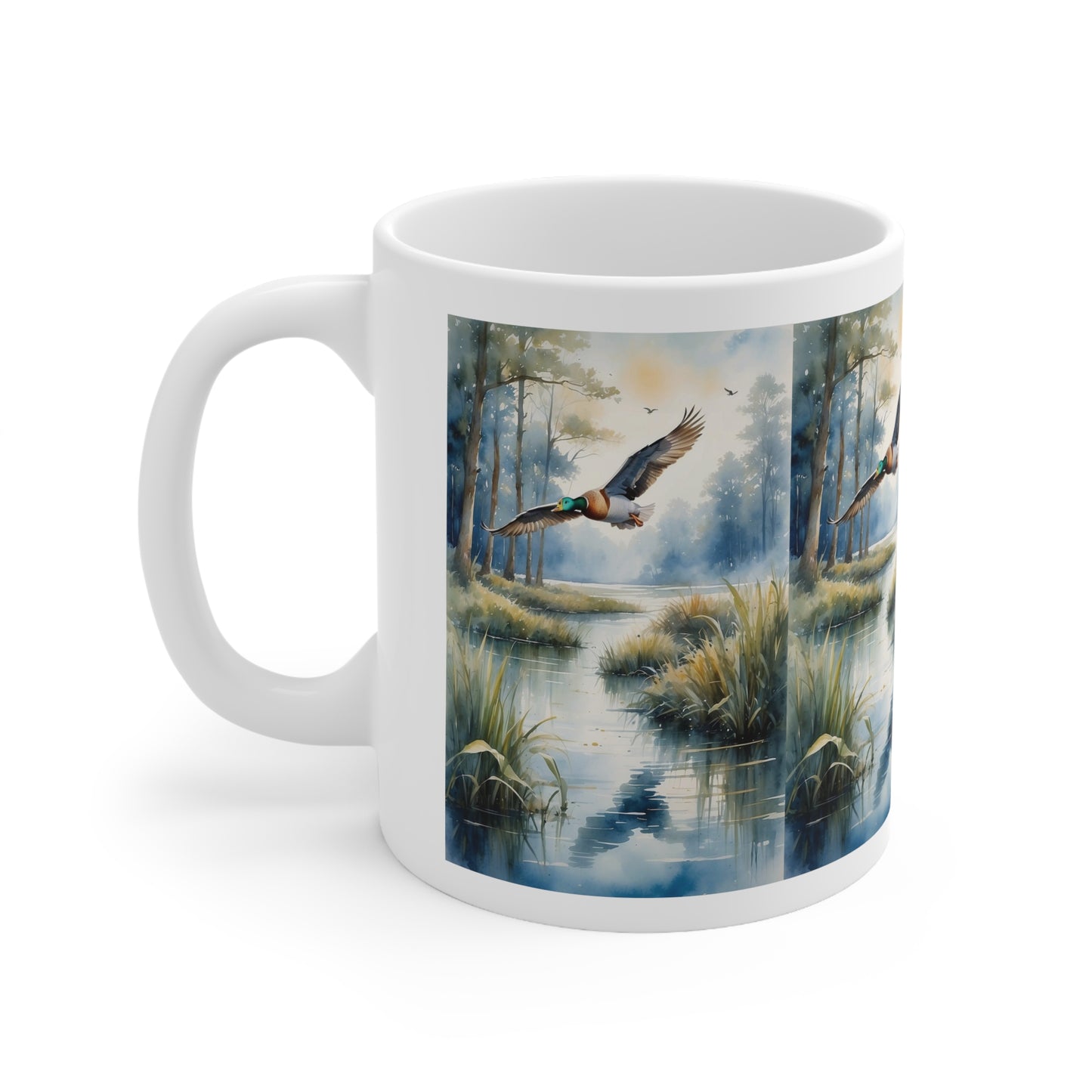 Duck flew over the riverbank: Ceramic Mug 11oz.