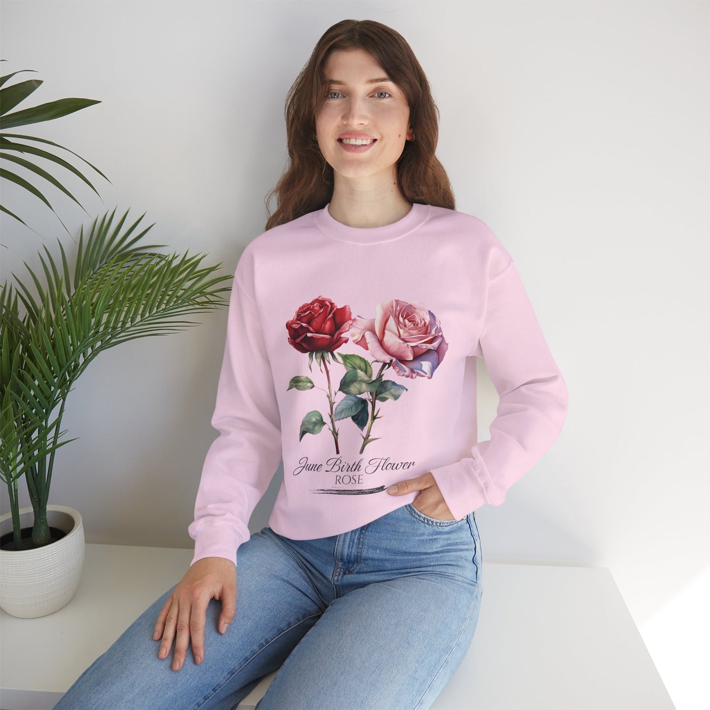 June Birth Flower (Rose) - Unisex Heavy Blend™ Crewneck Sweatshirt