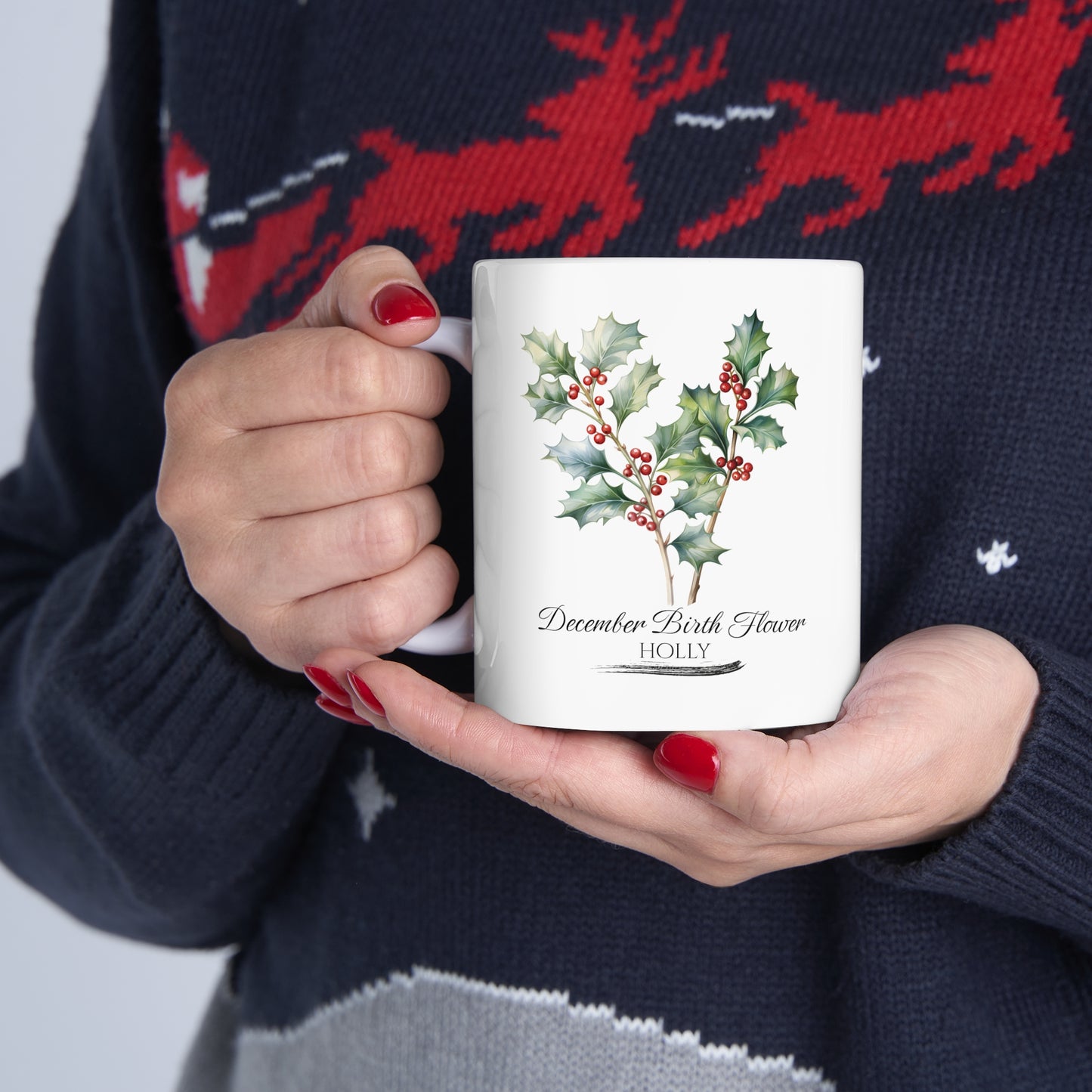 December Birth Flower (Holly): Ceramic Mug 11oz