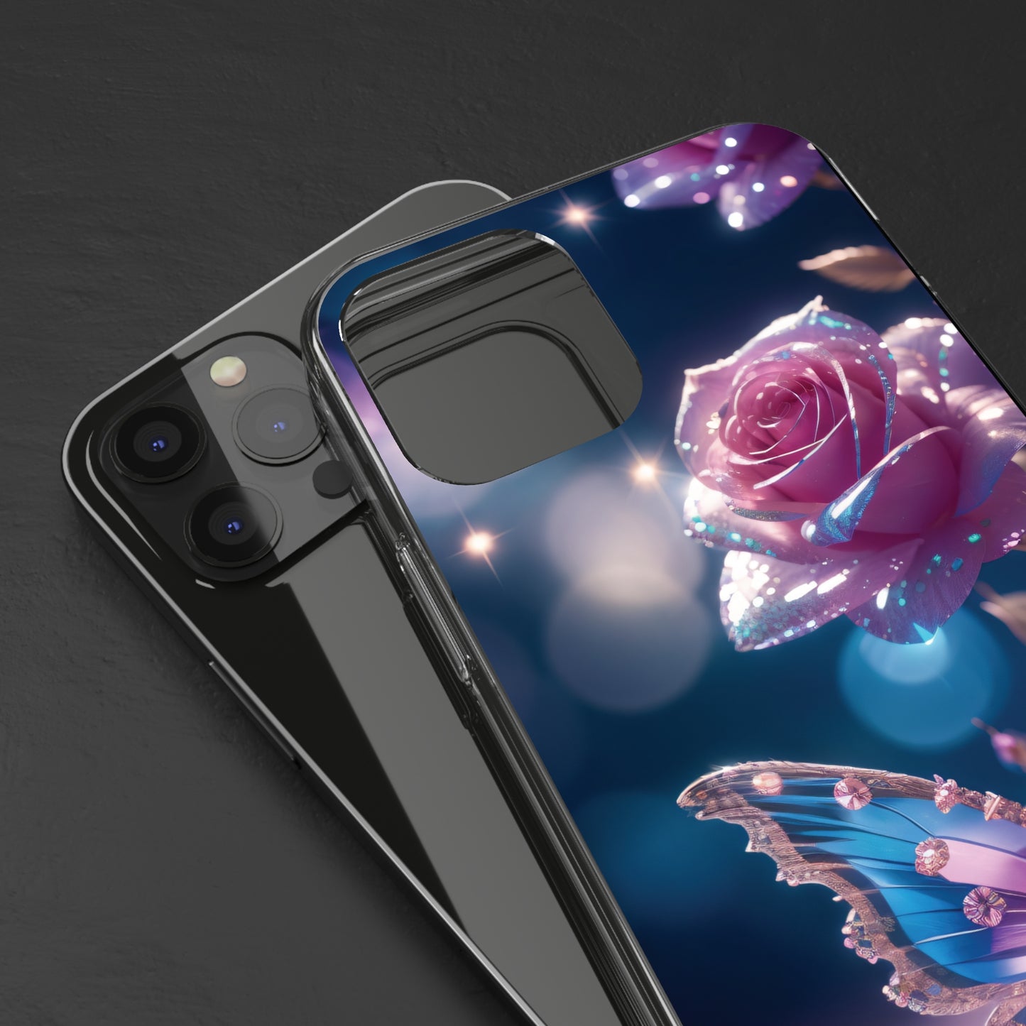 Clear Phone Cases: Fantasy Butterfly and Roses