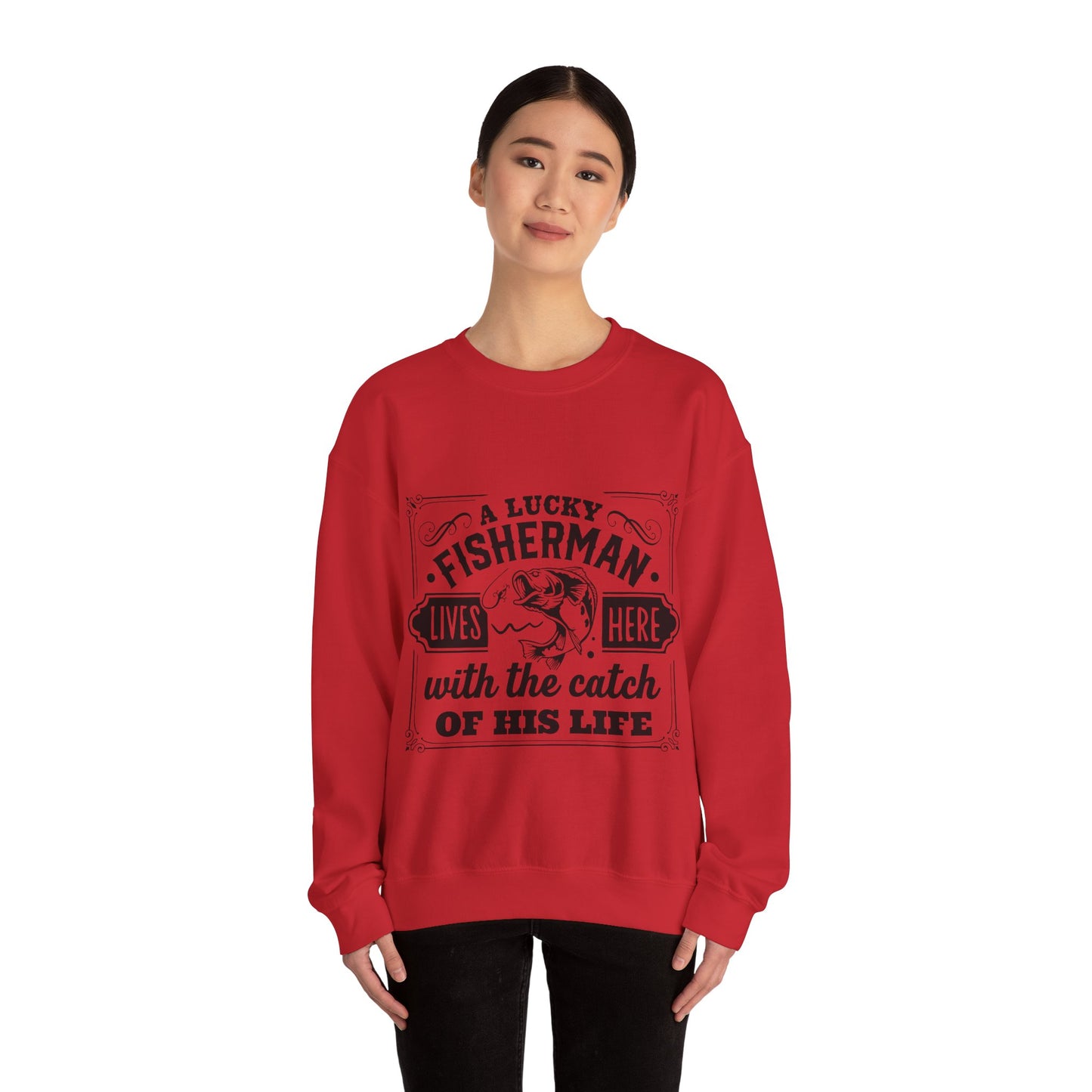 Lucky fisherman lives here - Unisex Heavy Blend™ Crewneck Sweatshirt