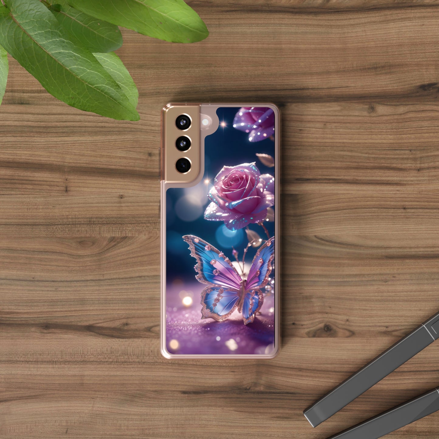 Clear Phone Cases: Fantasy Butterfly and Roses