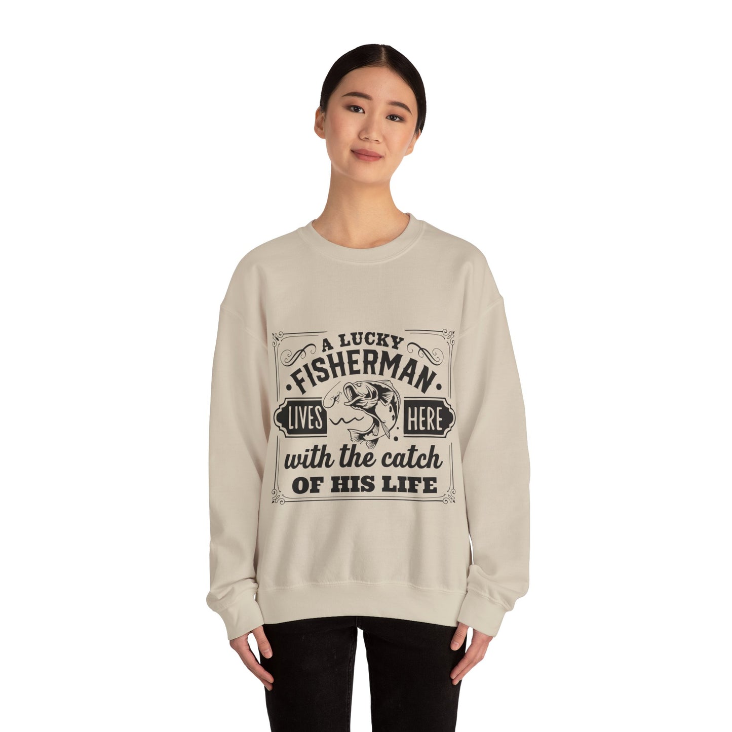 Lucky fisherman lives here - Unisex Heavy Blend™ Crewneck Sweatshirt