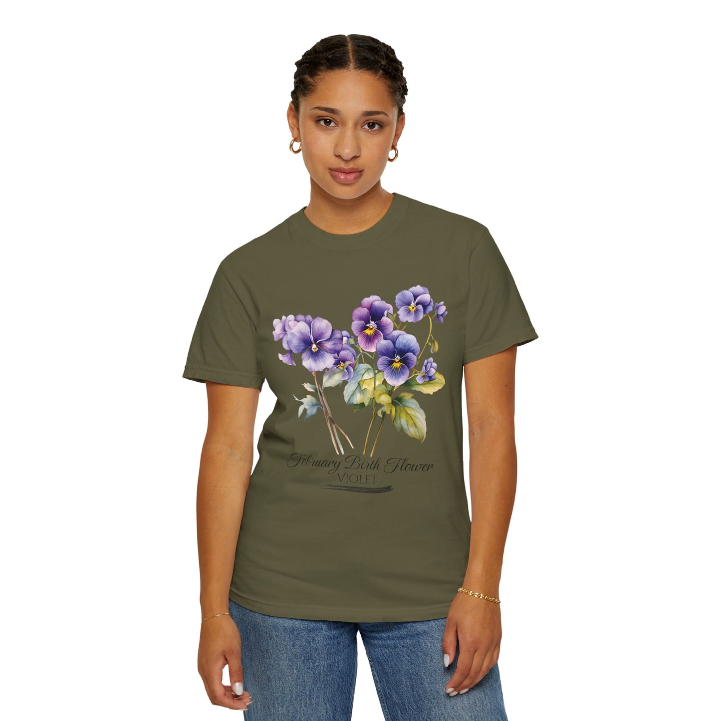 February Birth Flower "Violet" - Unisex Garment-Dyed T-shirt