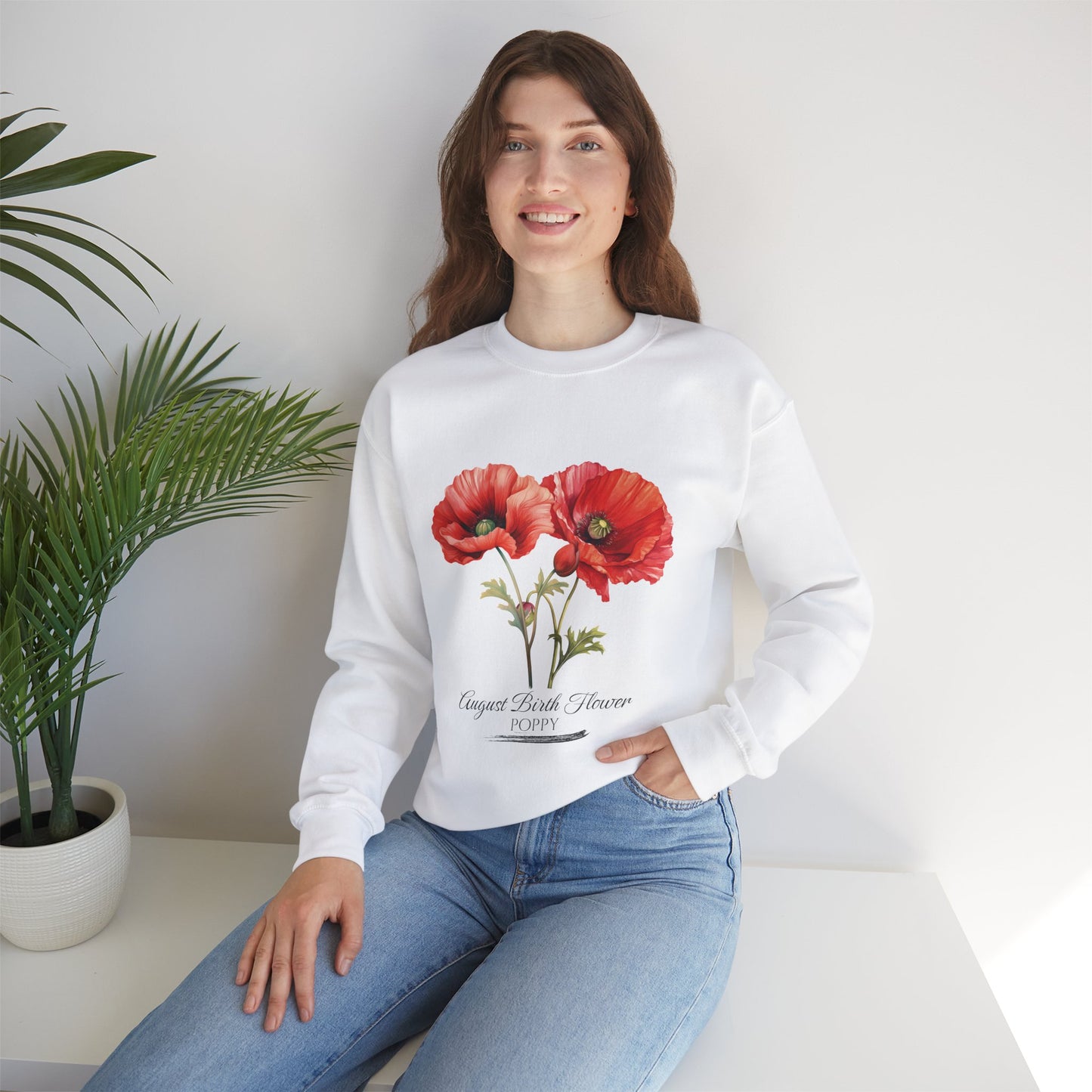 August Birth Flower (Poppy) - Unisex Heavy Blend™ Crewneck Sweatshirt