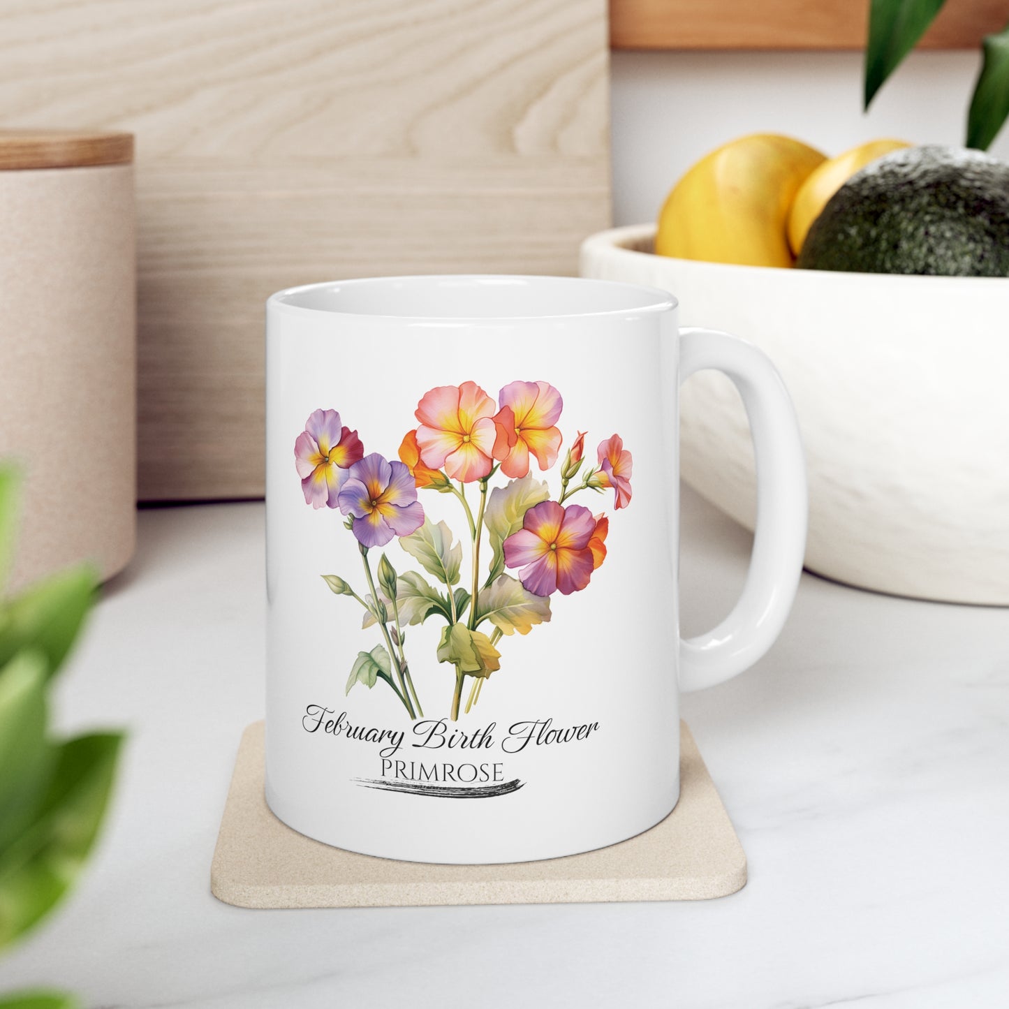 February Birth Flower (Primrose): Ceramic Mug 11oz