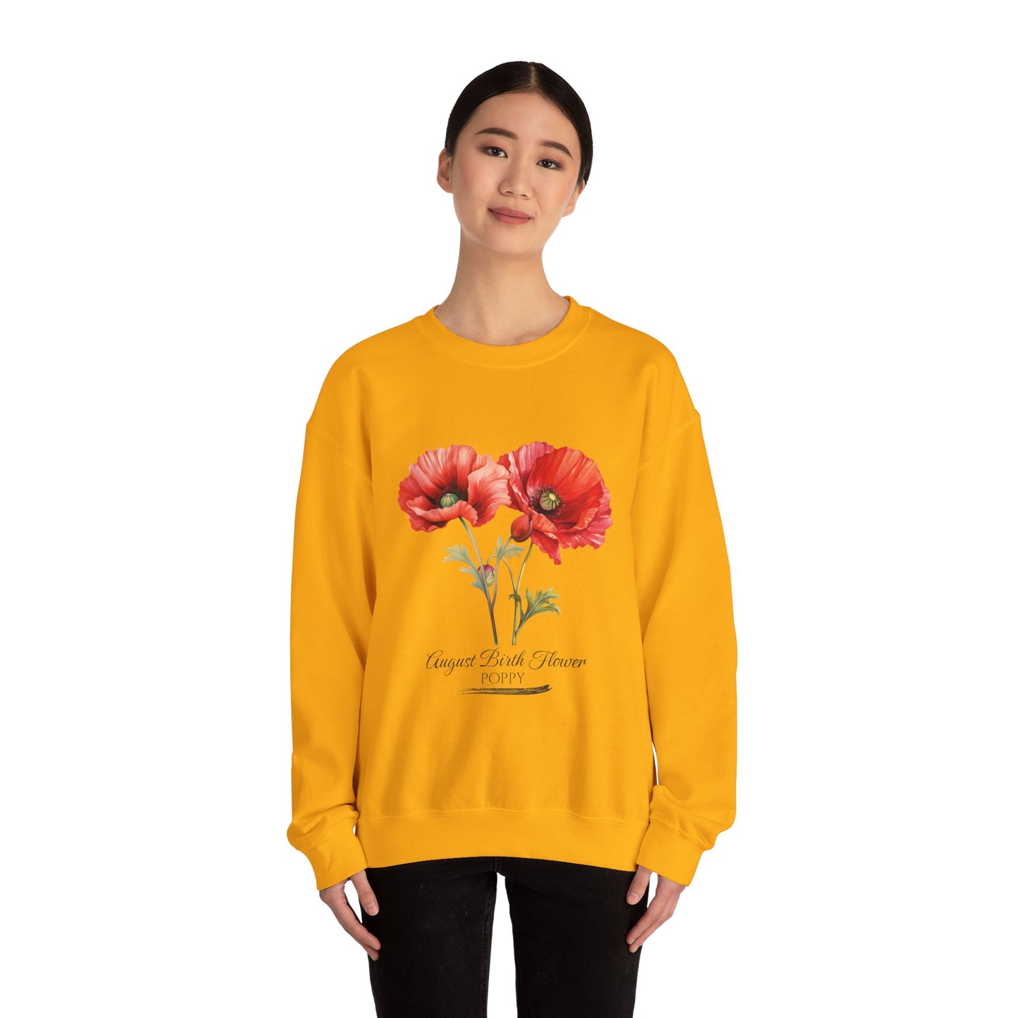 August Birth Flower (Poppy) - Unisex Heavy Blend™ Crewneck Sweatshirt