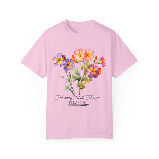 February Birth Flower "Primrose" - Unisex Garment-Dyed T-shirt