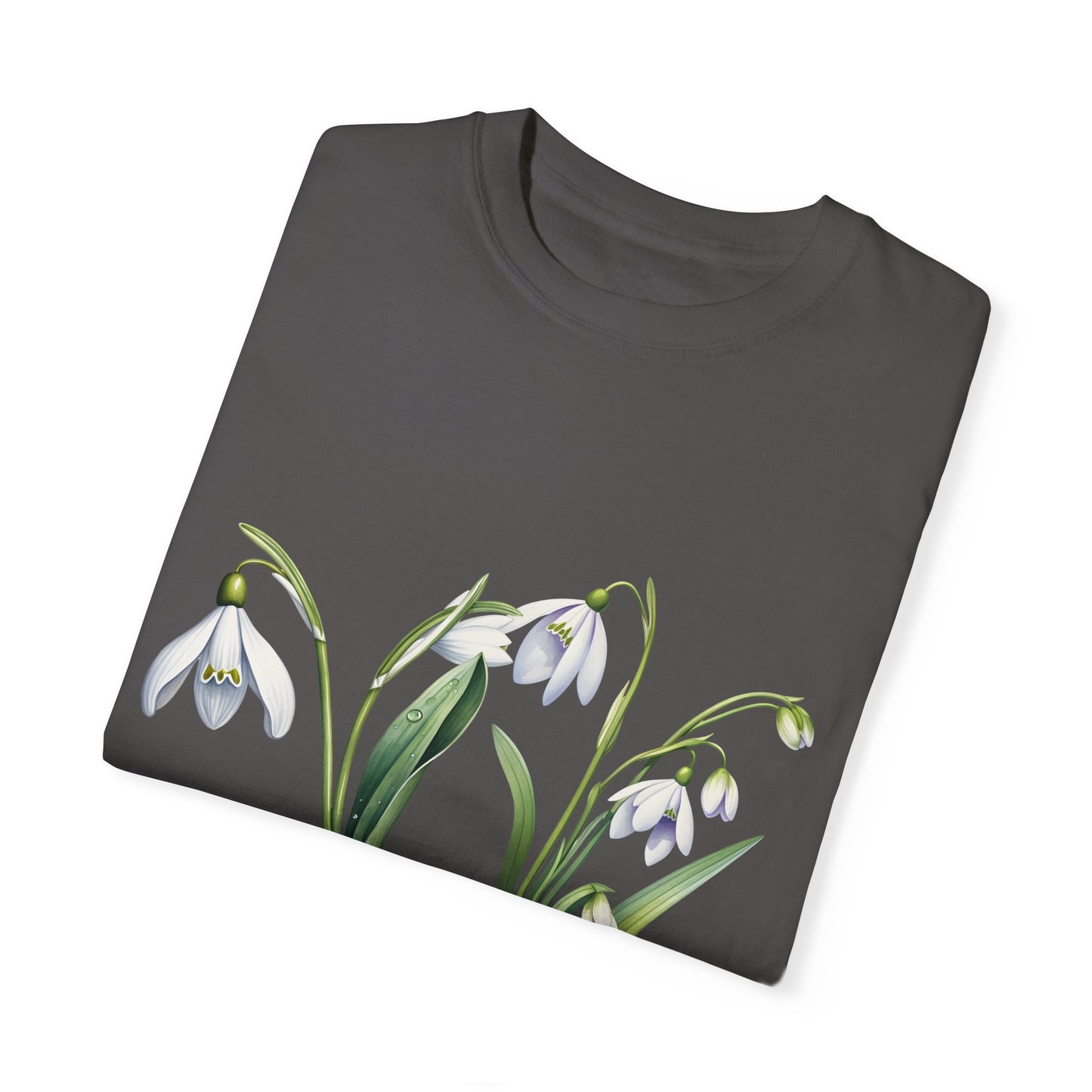 January Birth Flower "Snowdrop" - (For Print on Dark Fabric) - Unisex Garment-Dyed T-shirt