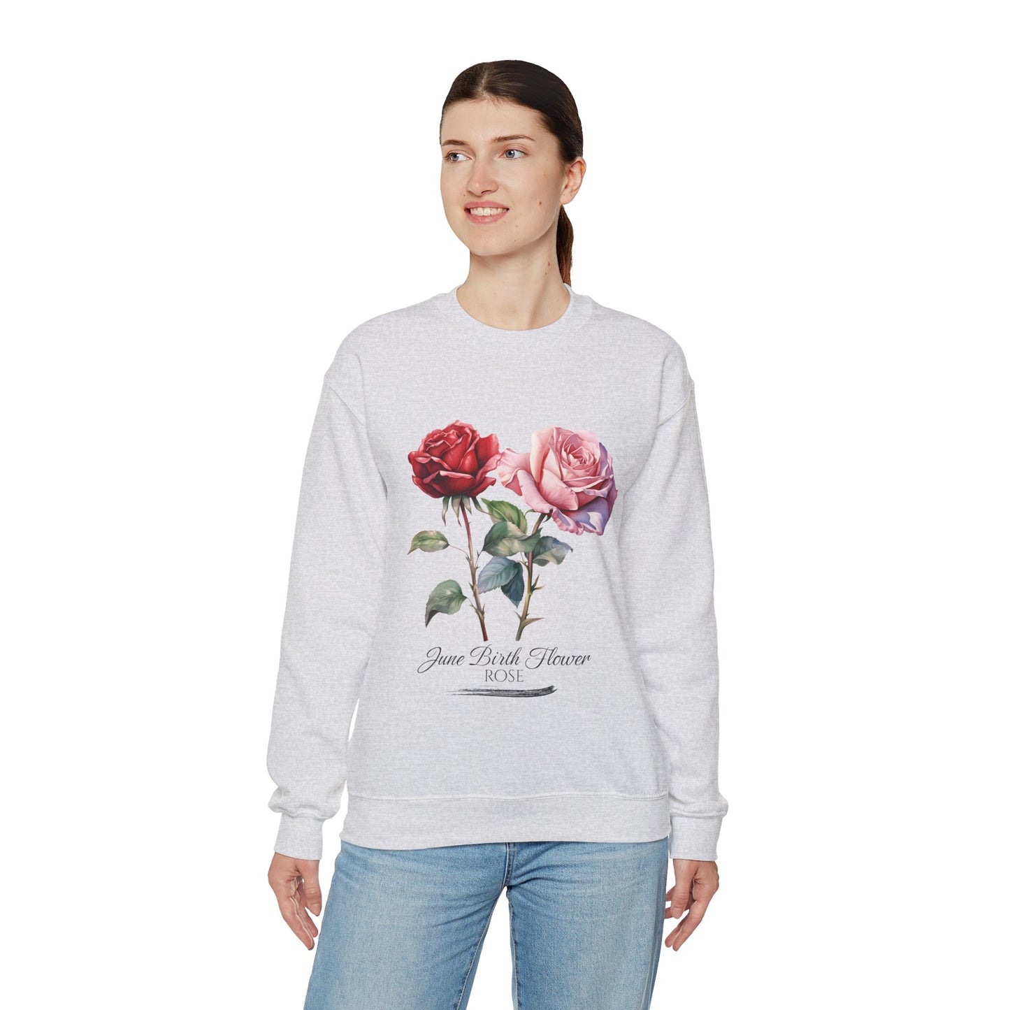 June Birth Flower (Rose) - Unisex Heavy Blend™ Crewneck Sweatshirt