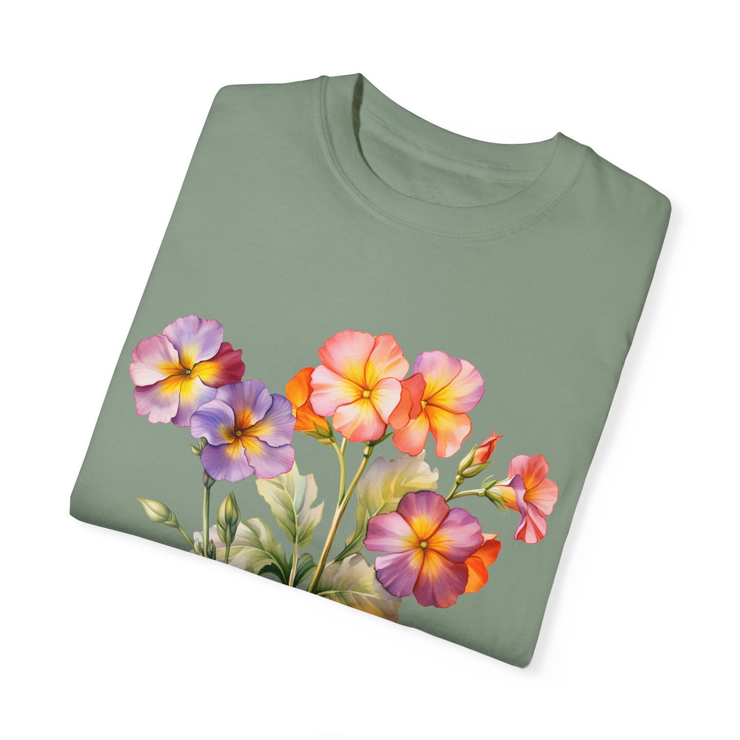 February Birth Flower "Primrose" - Unisex Garment-Dyed T-shirt