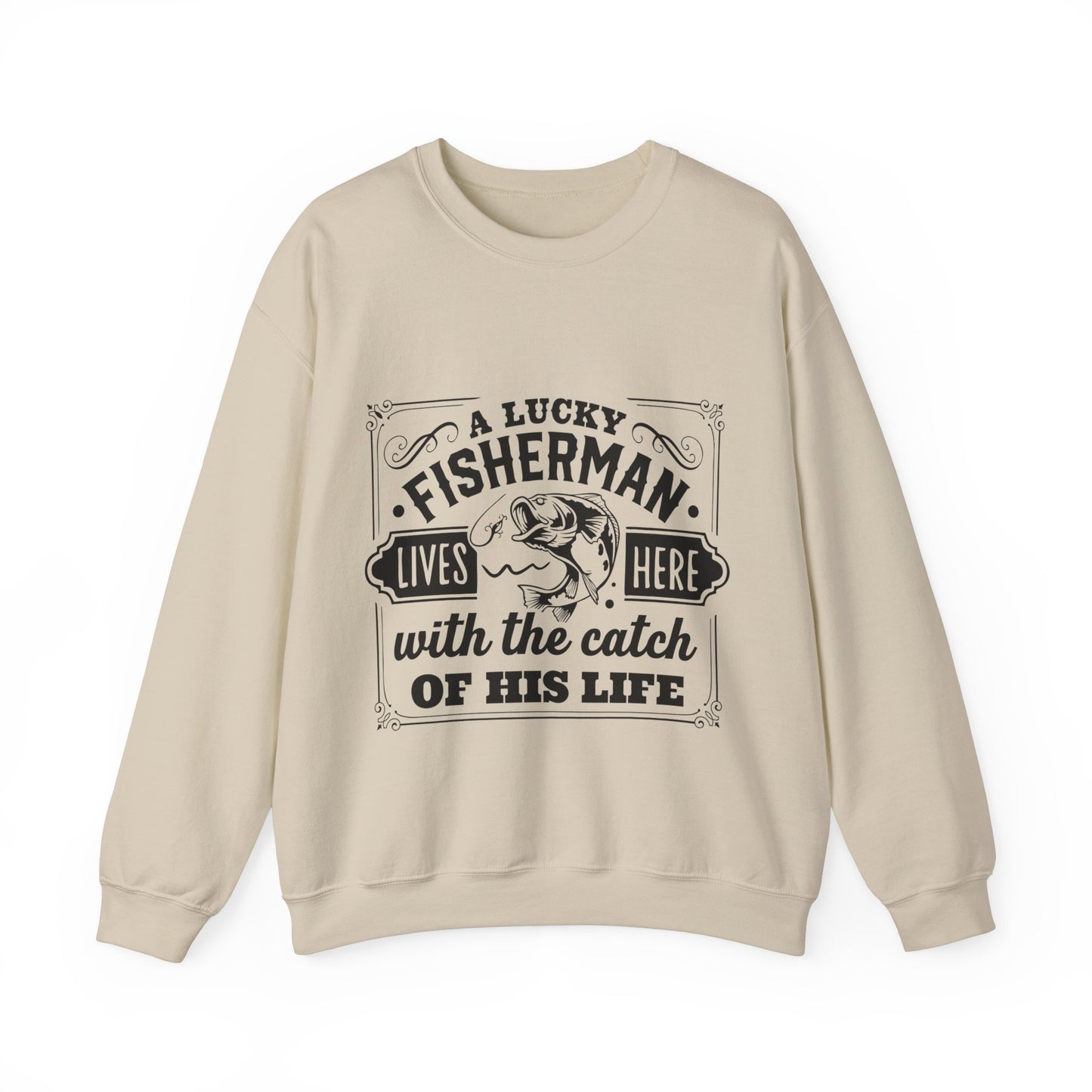 Lucky fisherman lives here - Unisex Heavy Blend™ Crewneck Sweatshirt