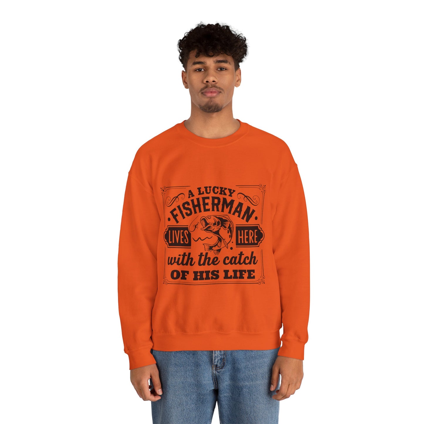 Lucky fisherman lives here - Unisex Heavy Blend™ Crewneck Sweatshirt