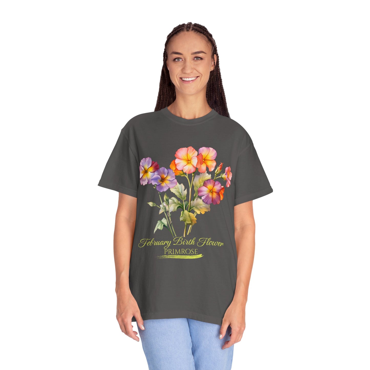 February Birth Flower "Violet" (For Dark Print) Unisex Garment-Dyed T-shirt