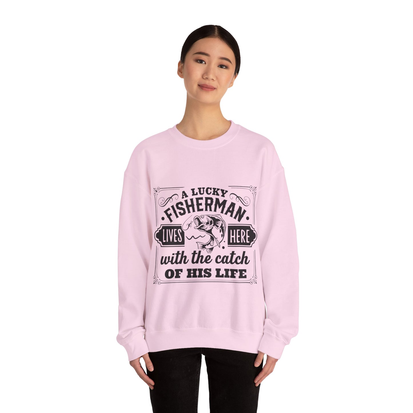 Lucky fisherman lives here - Unisex Heavy Blend™ Crewneck Sweatshirt