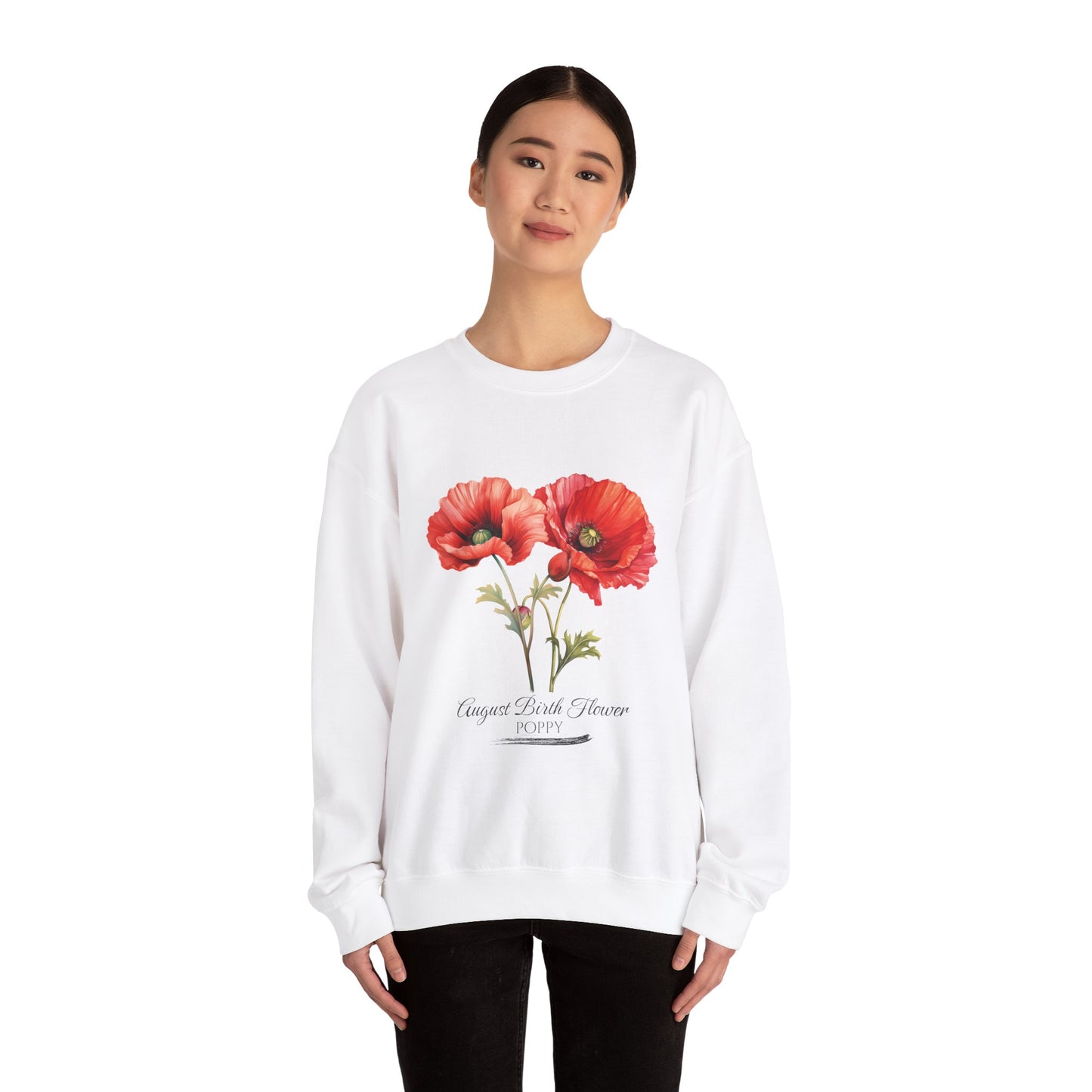 August Birth Flower (Poppy) - Unisex Heavy Blend™ Crewneck Sweatshirt