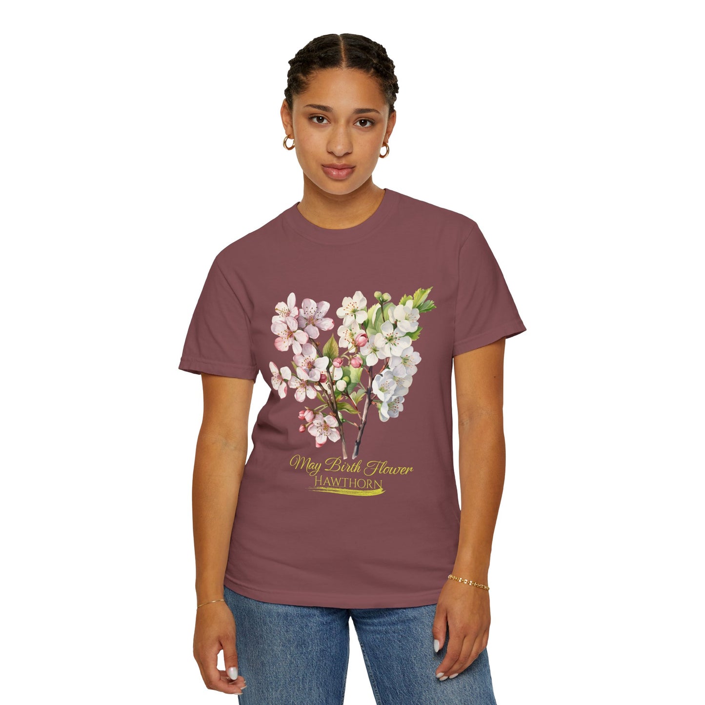 May Birth Flower "Hawthorn" (For Dark Fabric) - Unisex Garment-Dyed T-shirt