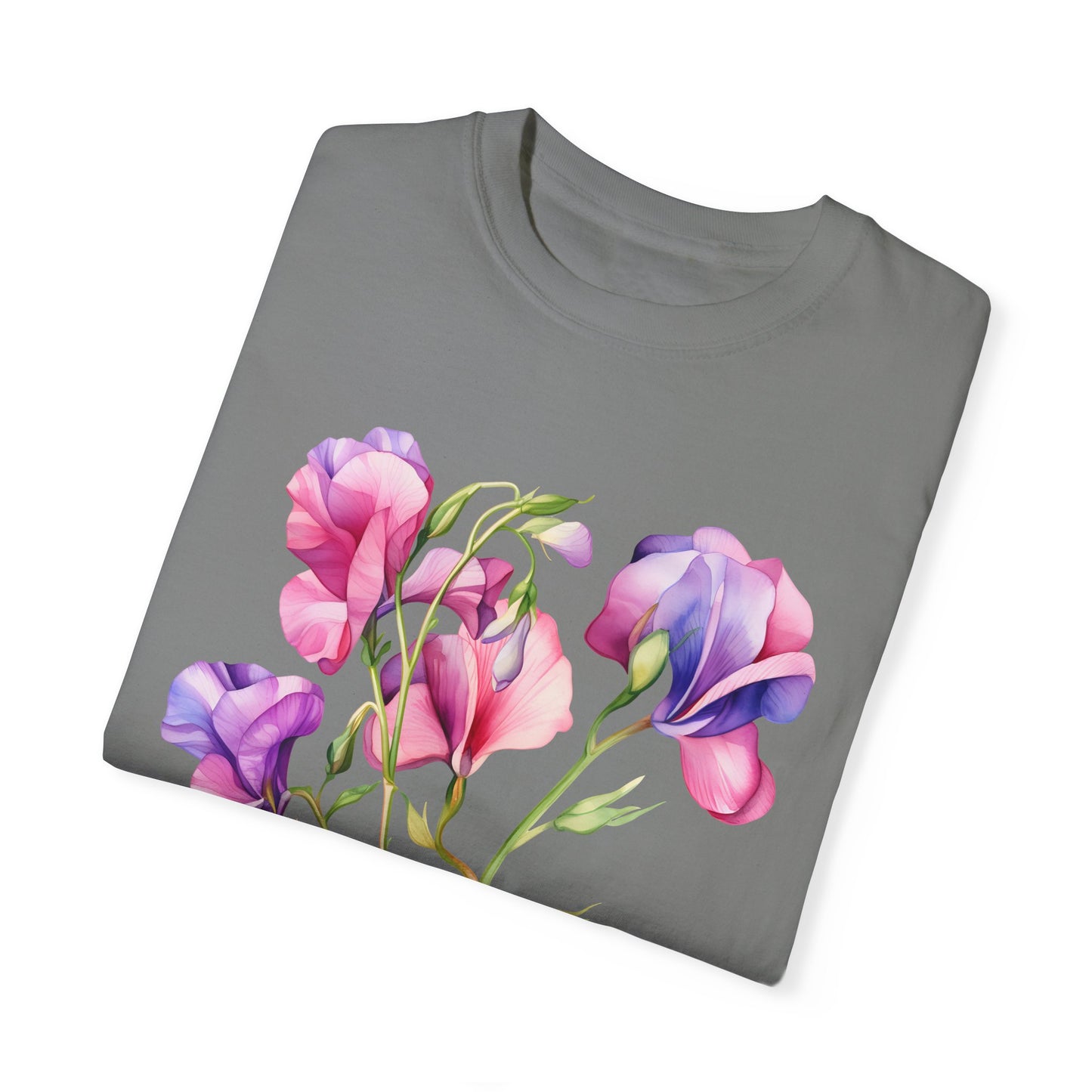 April Birth Flower "Sweet Pea" (For Print on Dark Fabric) - Unisex Garment-Dyed T-shirt