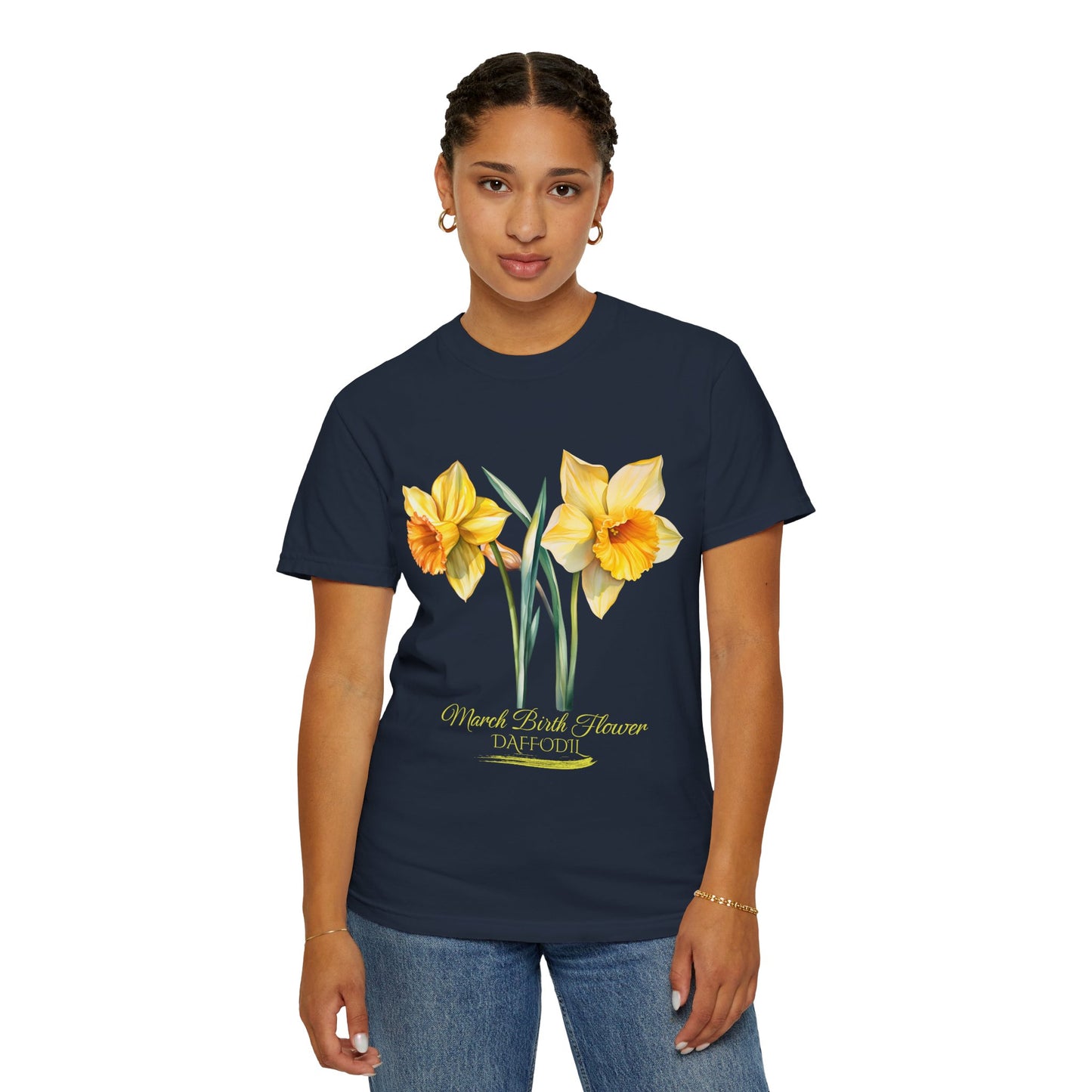 March Birth Flower "Daffodil" (For Print on Dark Fabric) - Unisex Garment-Dyed T-shirt