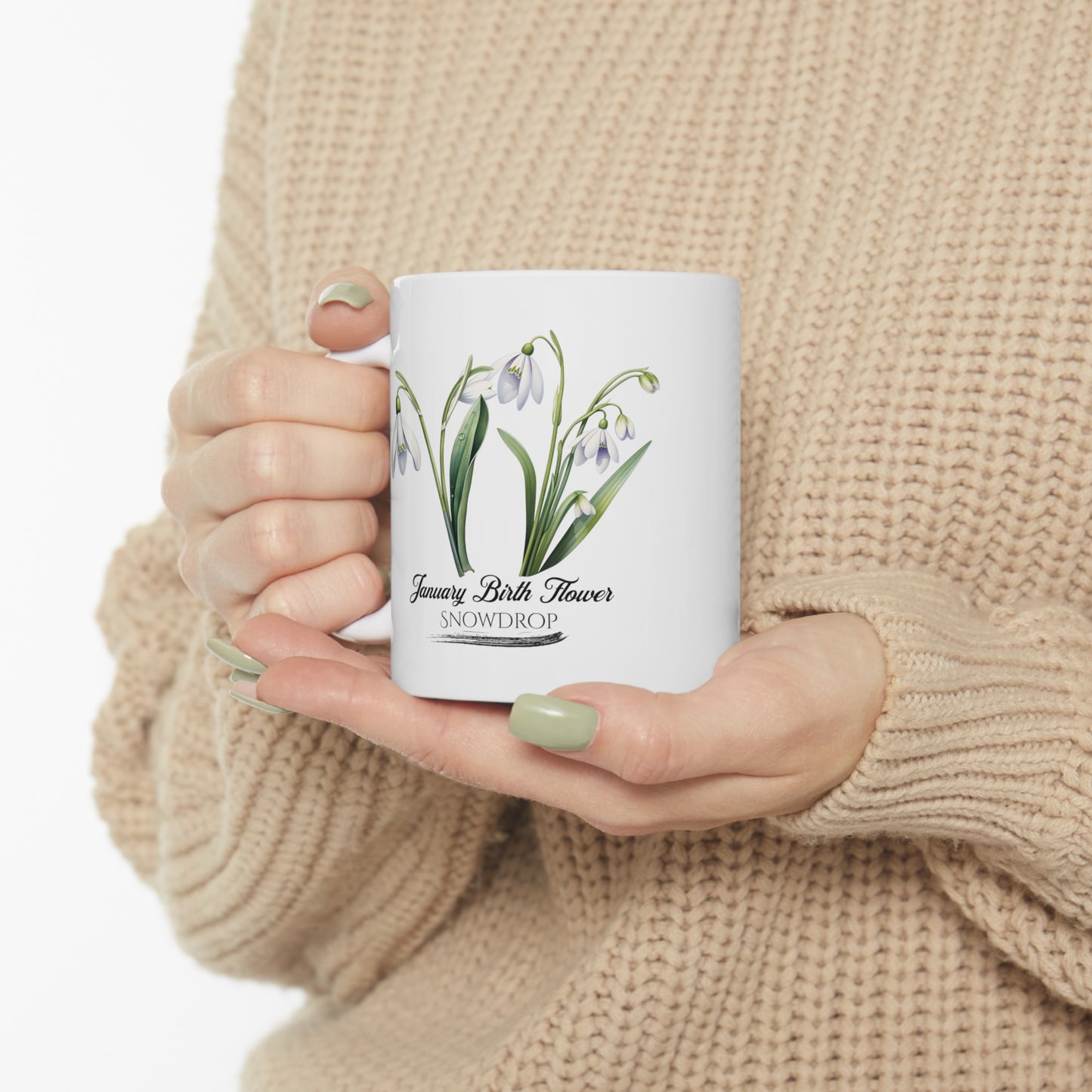 January Birth Flower (Snowdrop): Ceramic Mug 11oz