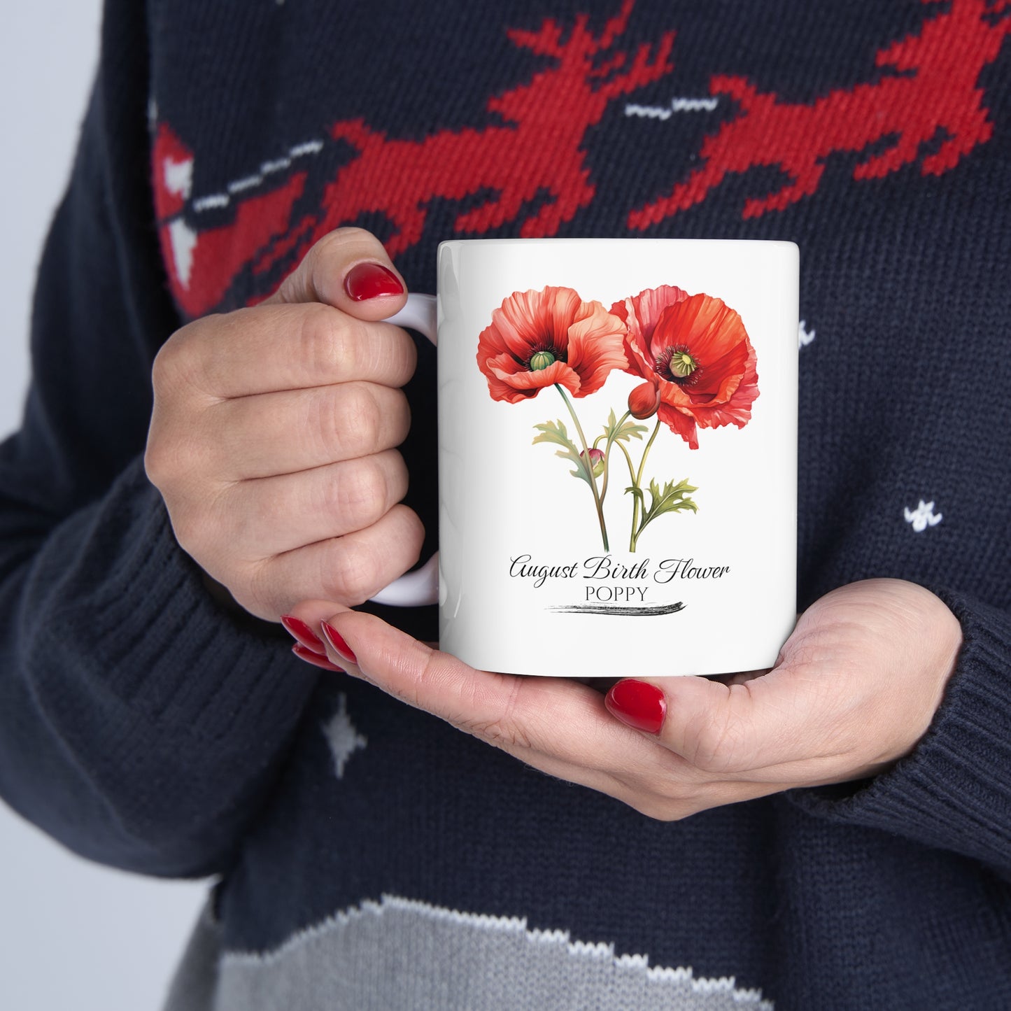 August Birth Flower (Poppy): Ceramic Mug 11oz