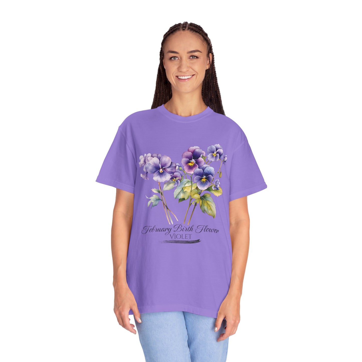 February Birth Flower "Violet" - Unisex Garment-Dyed T-shirt
