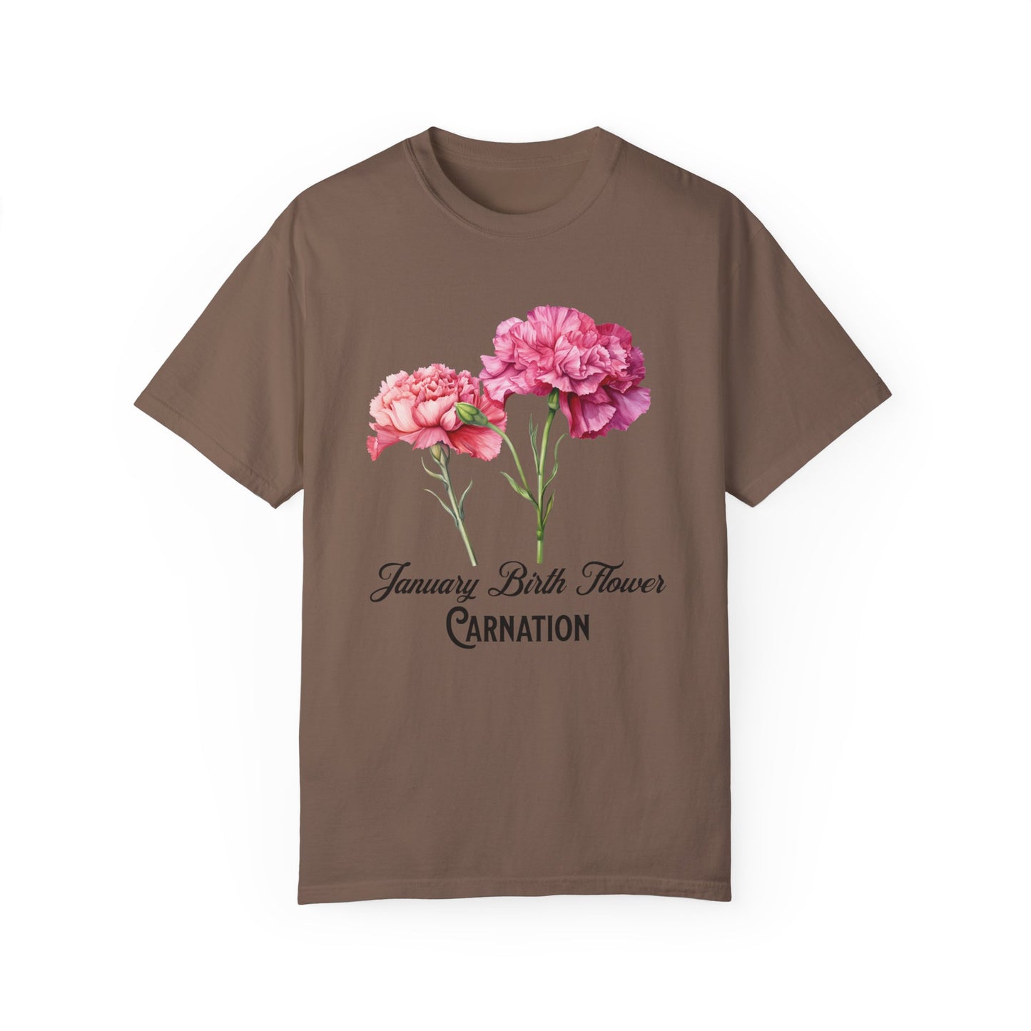 January Birth Flower "Carnation" - Unisex Garment-Dyed T-shirt