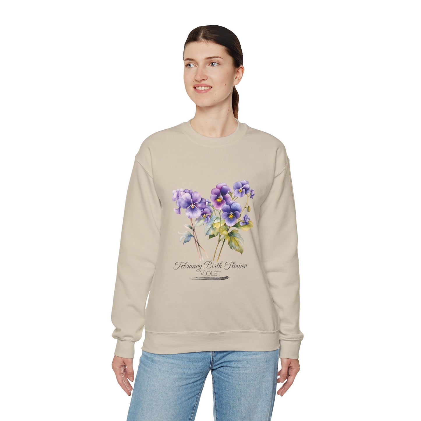 February Birth Flowers (Violet) - Unisex Heavy Blend™ Crewneck Sweatshirt