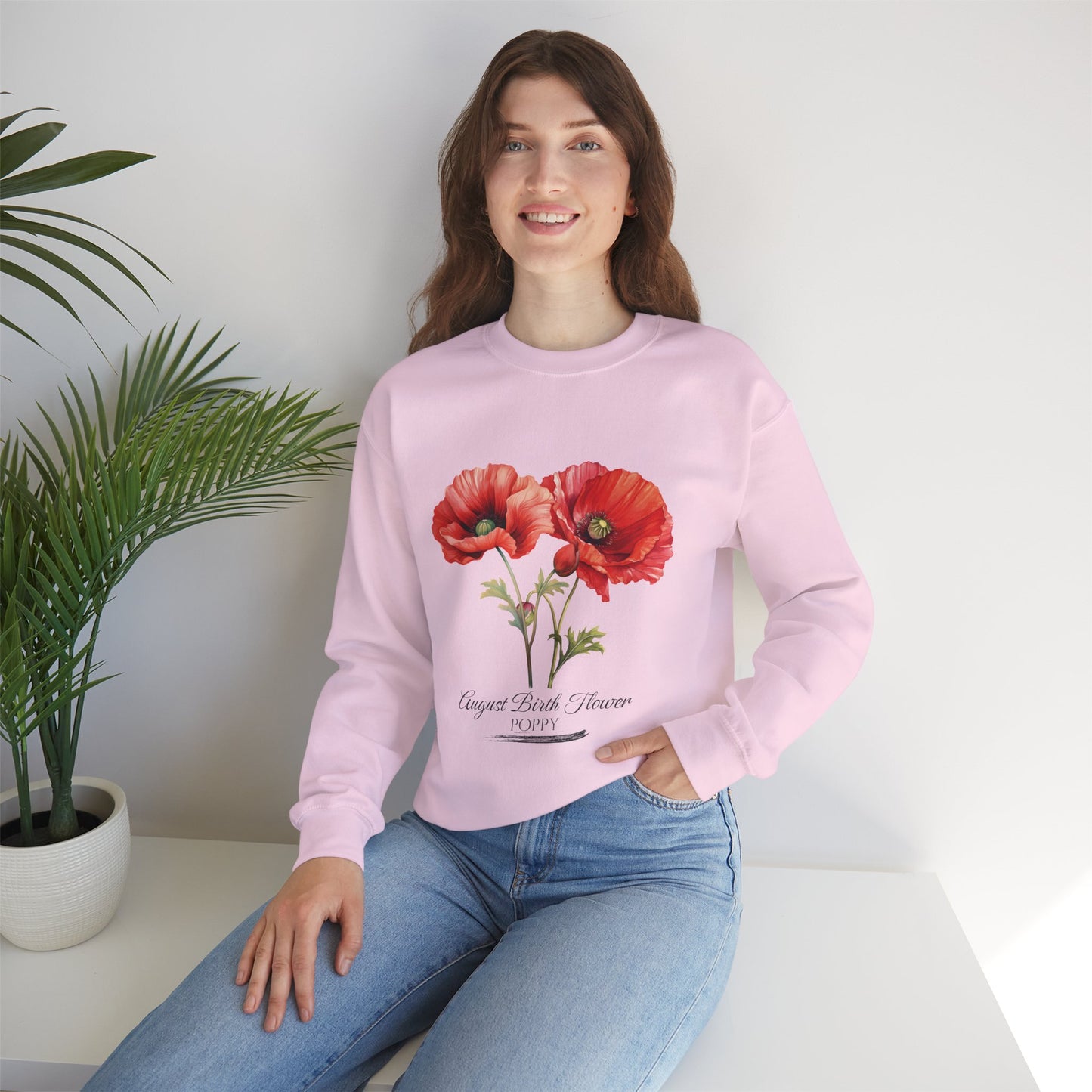 August Birth Flower (Poppy) - Unisex Heavy Blend™ Crewneck Sweatshirt