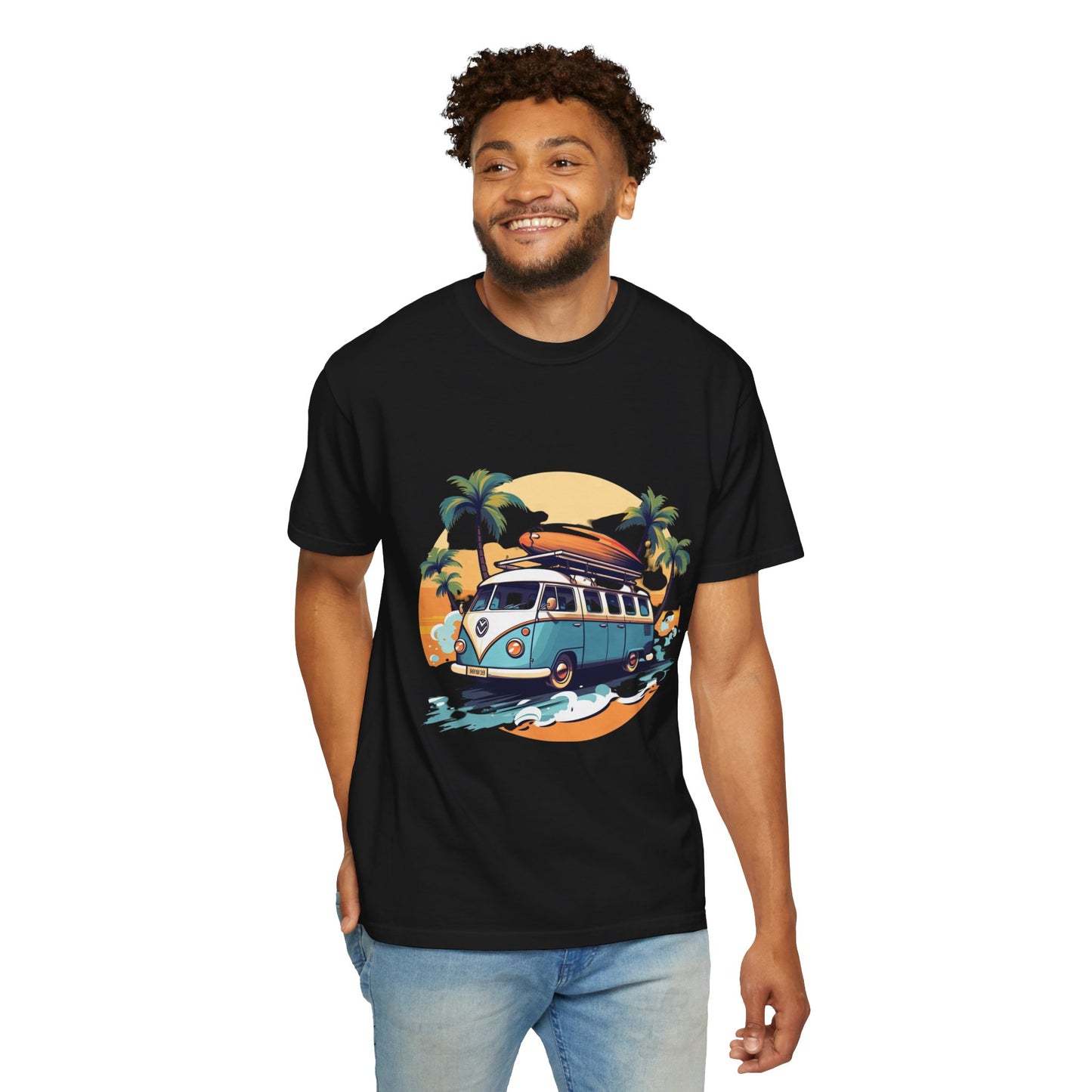 Retro Surf Van: Unisex Garment-Dyed T-shirt