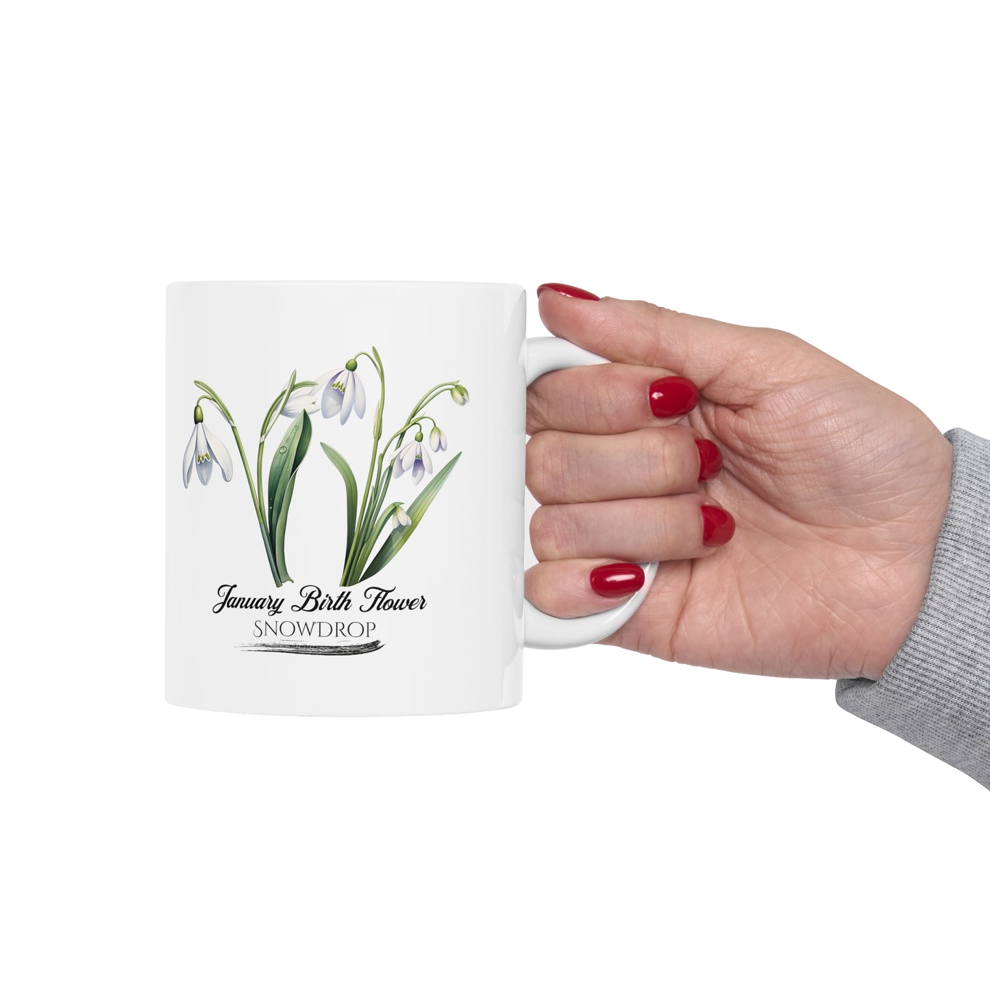 January Birth Flower (Snowdrop): Ceramic Mug 11oz