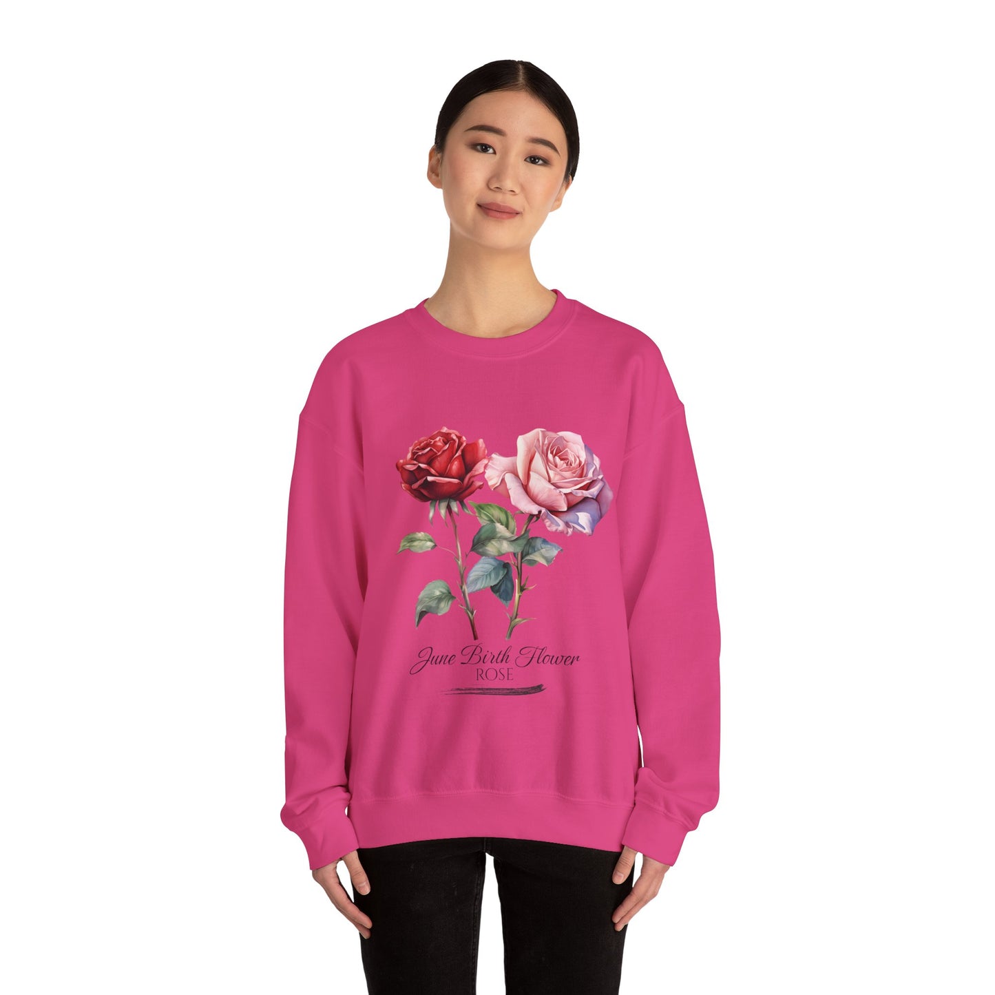 June Birth Flower (Rose) - Unisex Heavy Blend™ Crewneck Sweatshirt