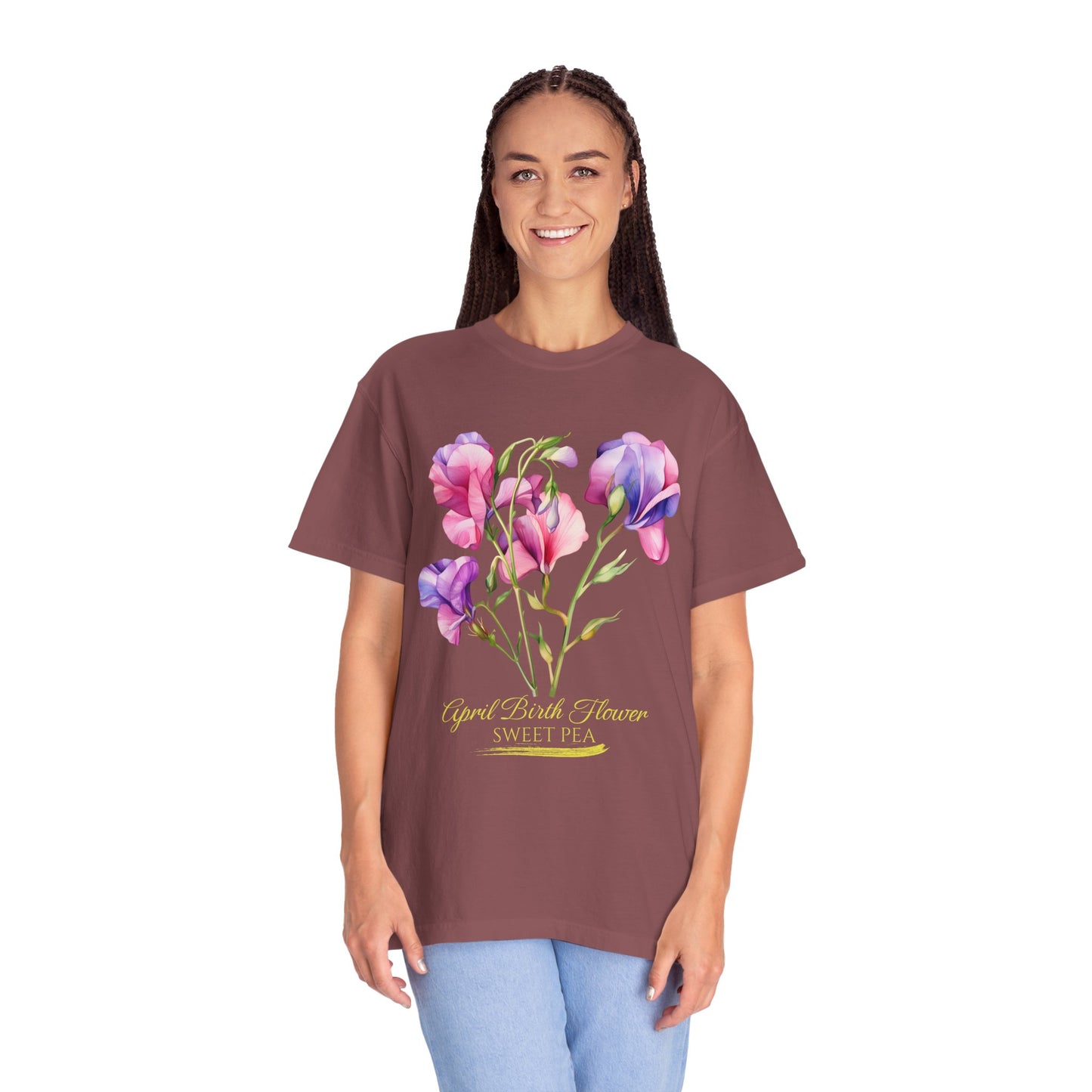 April Birth Flower "Sweet Pea" (For Print on Dark Fabric) - Unisex Garment-Dyed T-shirt