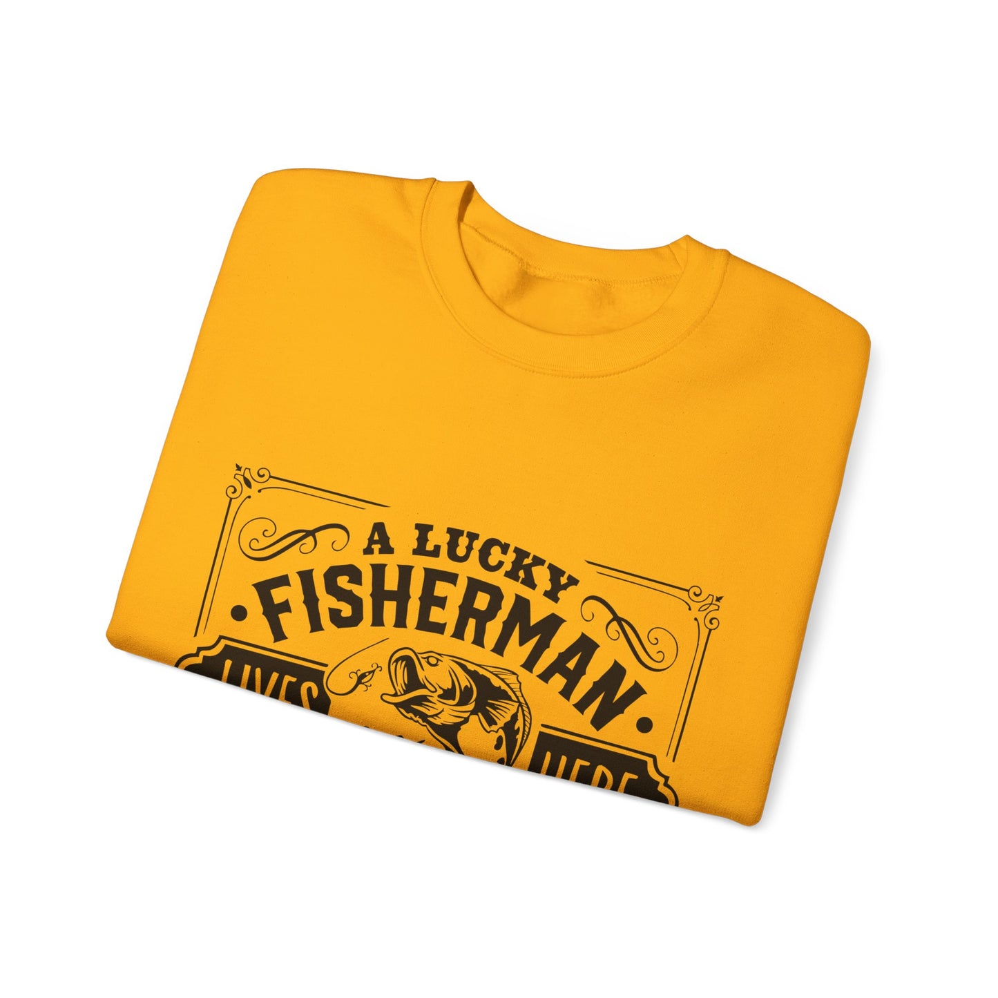 Lucky fisherman lives here - Unisex Heavy Blend™ Crewneck Sweatshirt