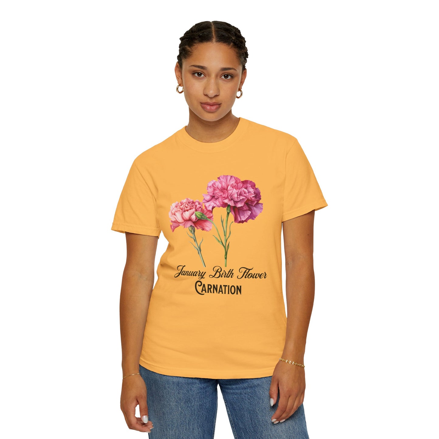 January Birth Flower "Carnation" - Unisex Garment-Dyed T-shirt