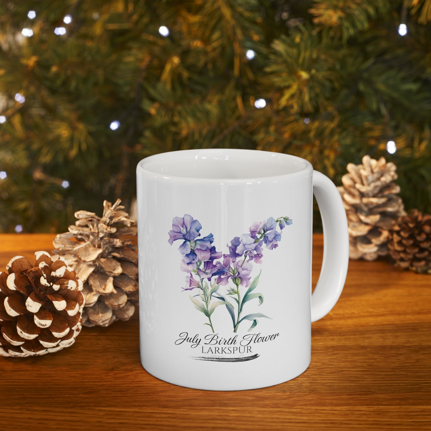 July Birth Flower (Larkspur): Ceramic Mug 11oz