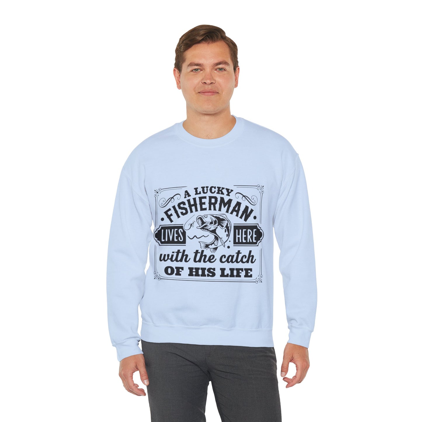 Lucky fisherman lives here - Unisex Heavy Blend™ Crewneck Sweatshirt