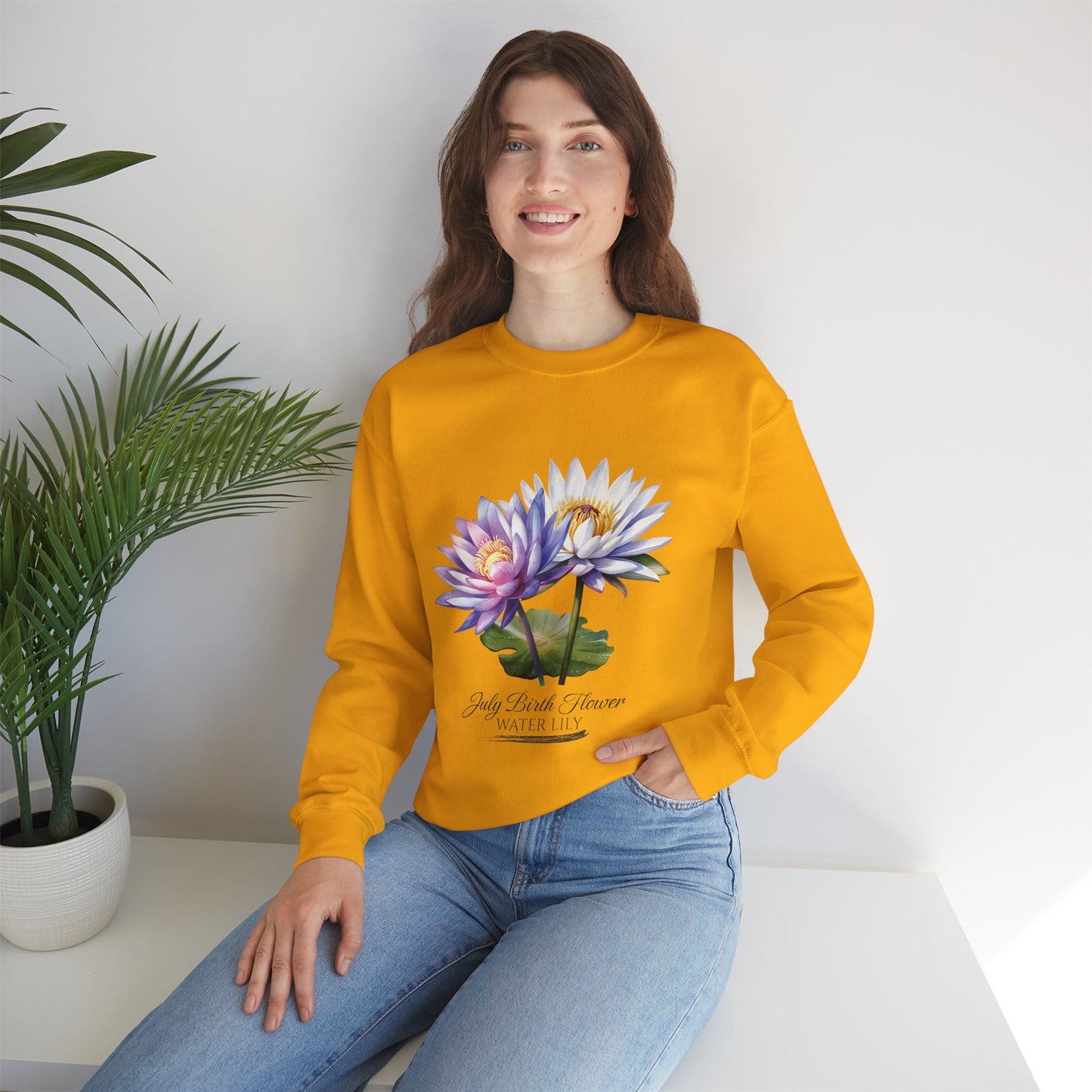 July Birth Flower (Water Lily) - Unisex Heavy Blend™ Crewneck Sweatshirt