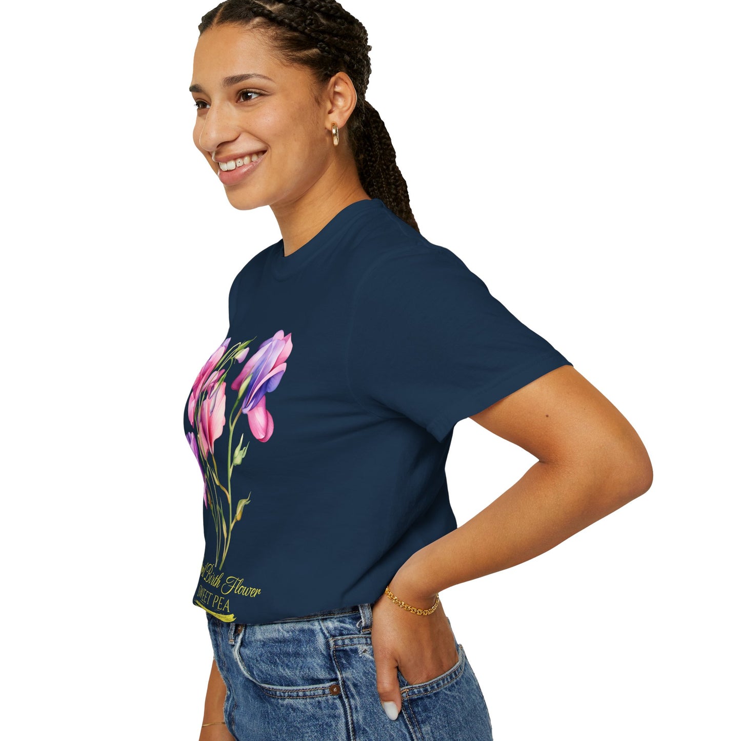 April Birth Flower "Sweet Pea" (For Print on Dark Fabric) - Unisex Garment-Dyed T-shirt