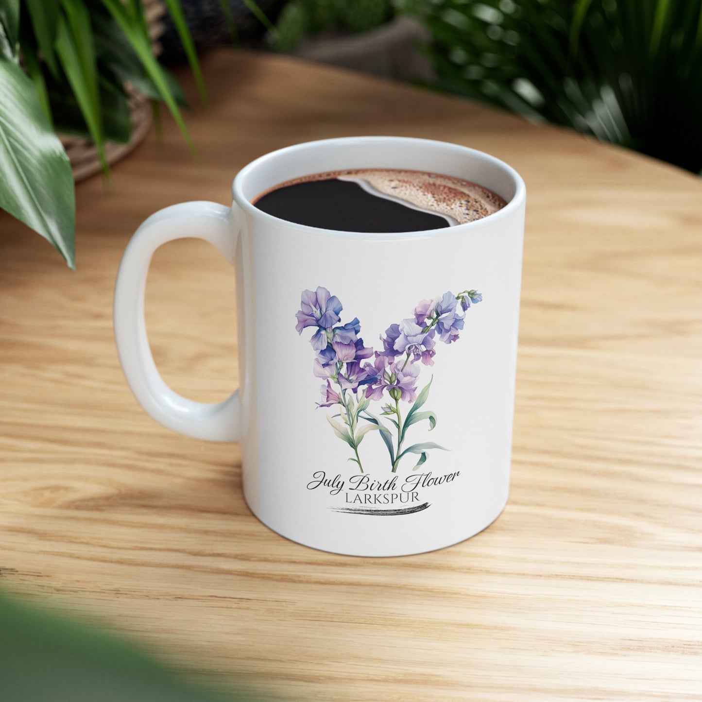 July Birth Flower (Larkspur): Ceramic Mug 11oz