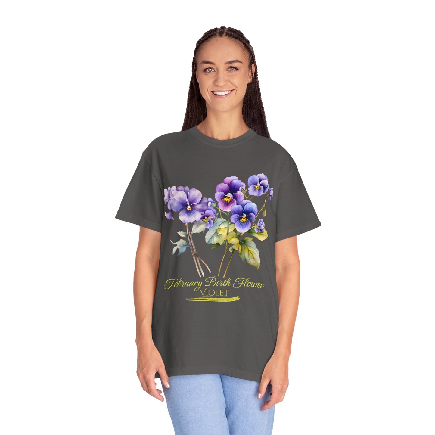 February Birth Flower "Violet" (For Dark Print) - Unisex Garment-Dyed T-shirt