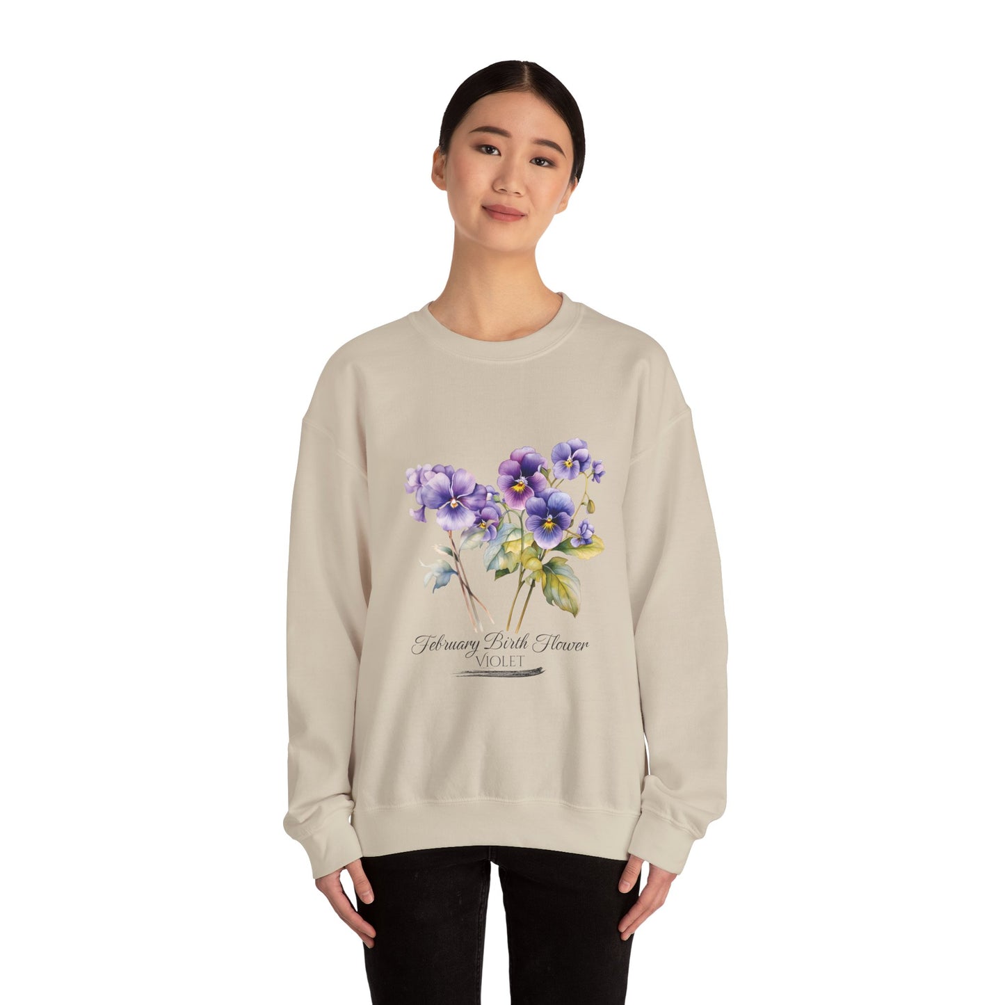 February Birth Flowers (Violet) - Unisex Heavy Blend™ Crewneck Sweatshirt