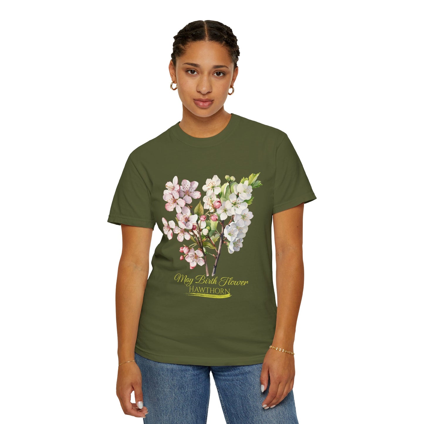 May Birth Flower "Hawthorn" (For Dark Fabric) - Unisex Garment-Dyed T-shirt